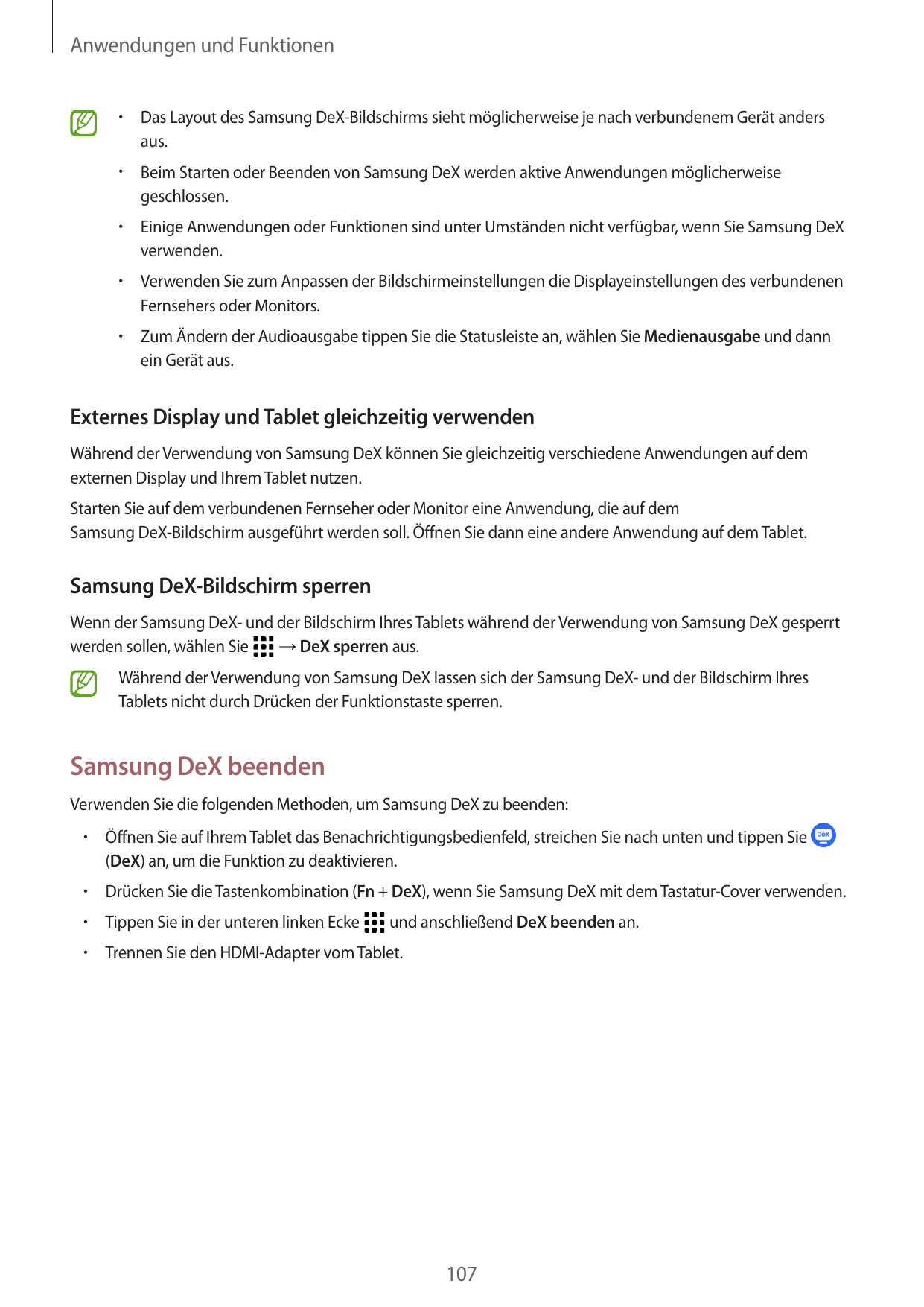 Anwendungen und Funktionen•  Das Layout des Samsung DeX-Bildschirms sieht möglicherweise je nach verbundenem Gerät andersaus.•  