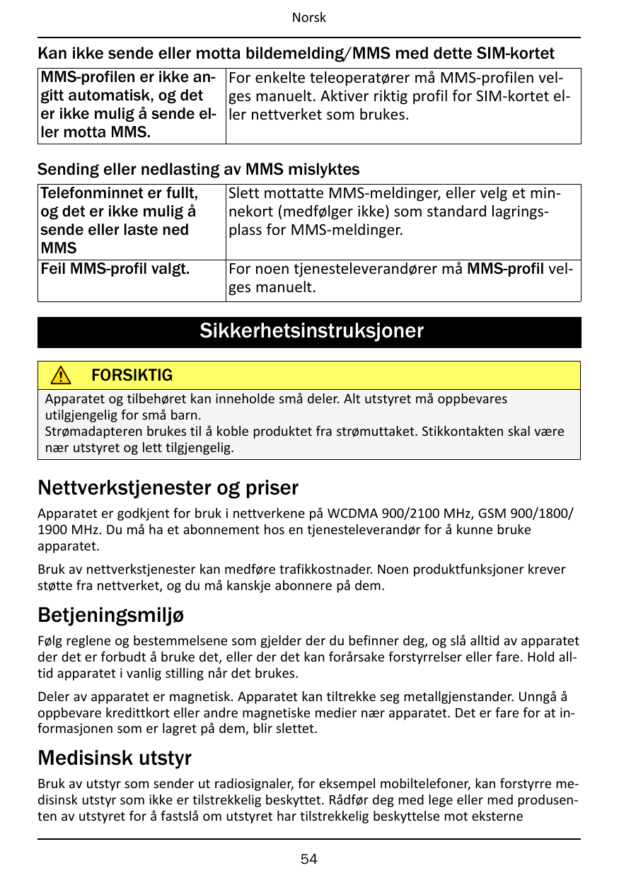NorskKan ikke sende eller motta bildemelding/MMS med dette SIM-kortetMMS-profilen er ikke an- For enkelte teleoperatører må MMS-