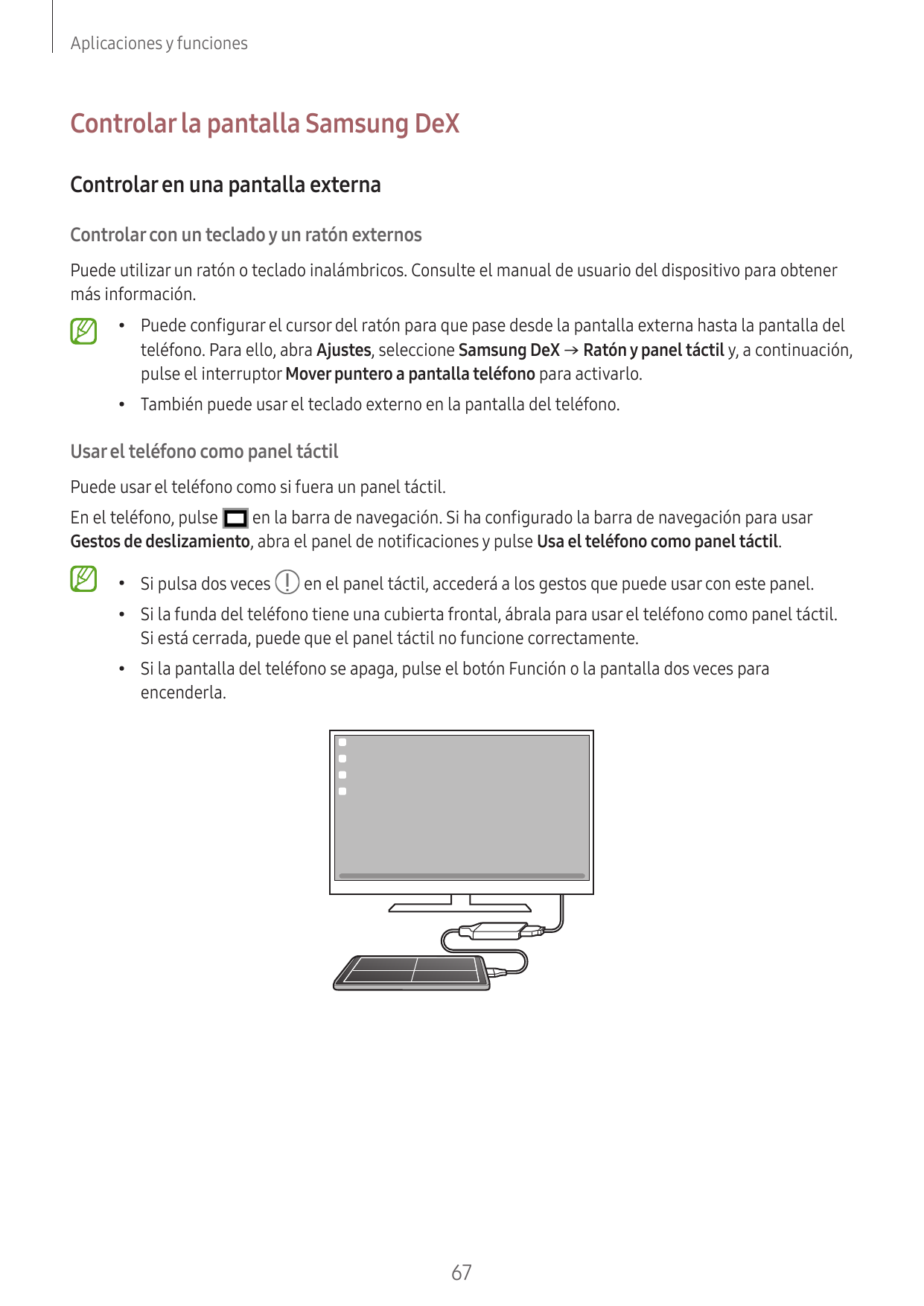 Aplicaciones y funcionesControlar la pantalla Samsung DeXControlar en una pantalla externaControlar con un teclado y un ratón ex
