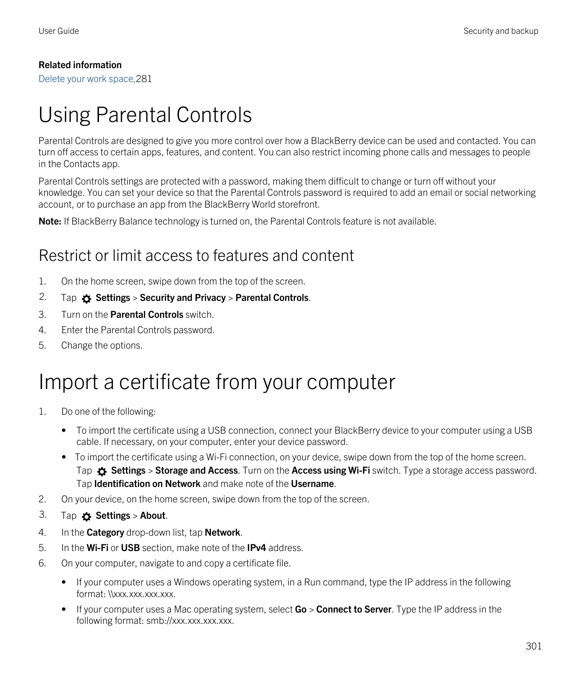User GuideSecurity and backupRelated informationDelete your work space,281Using Parental ControlsParental Controls are designed 