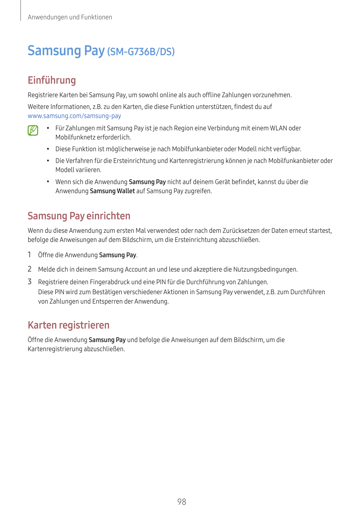 Anwendungen und FunktionenSamsung Pay (SM-G736B/DS)EinführungRegistriere Karten bei Samsung Pay, um sowohl online als auch offli