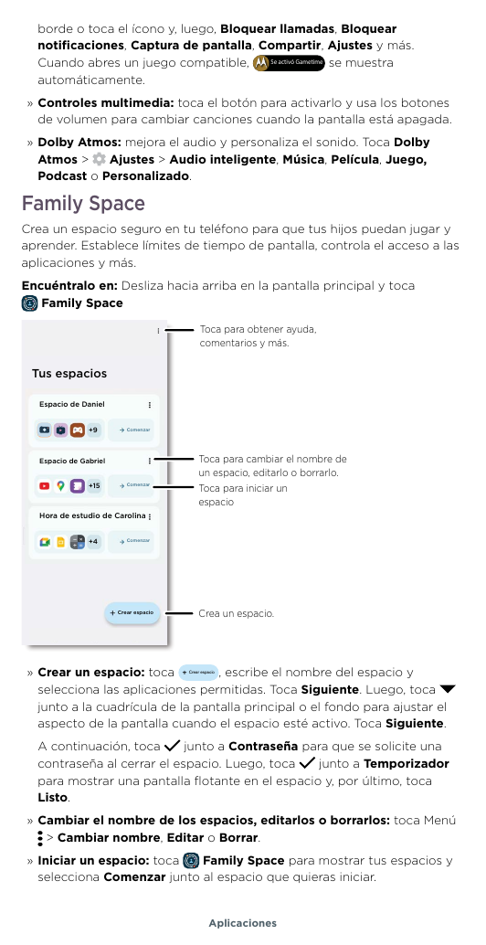 borde o toca el ícono y, luego, Bloquear llamadas, Bloquearnotificaciones, Captura de pantalla, Compartir, Ajustes y más.Se acti