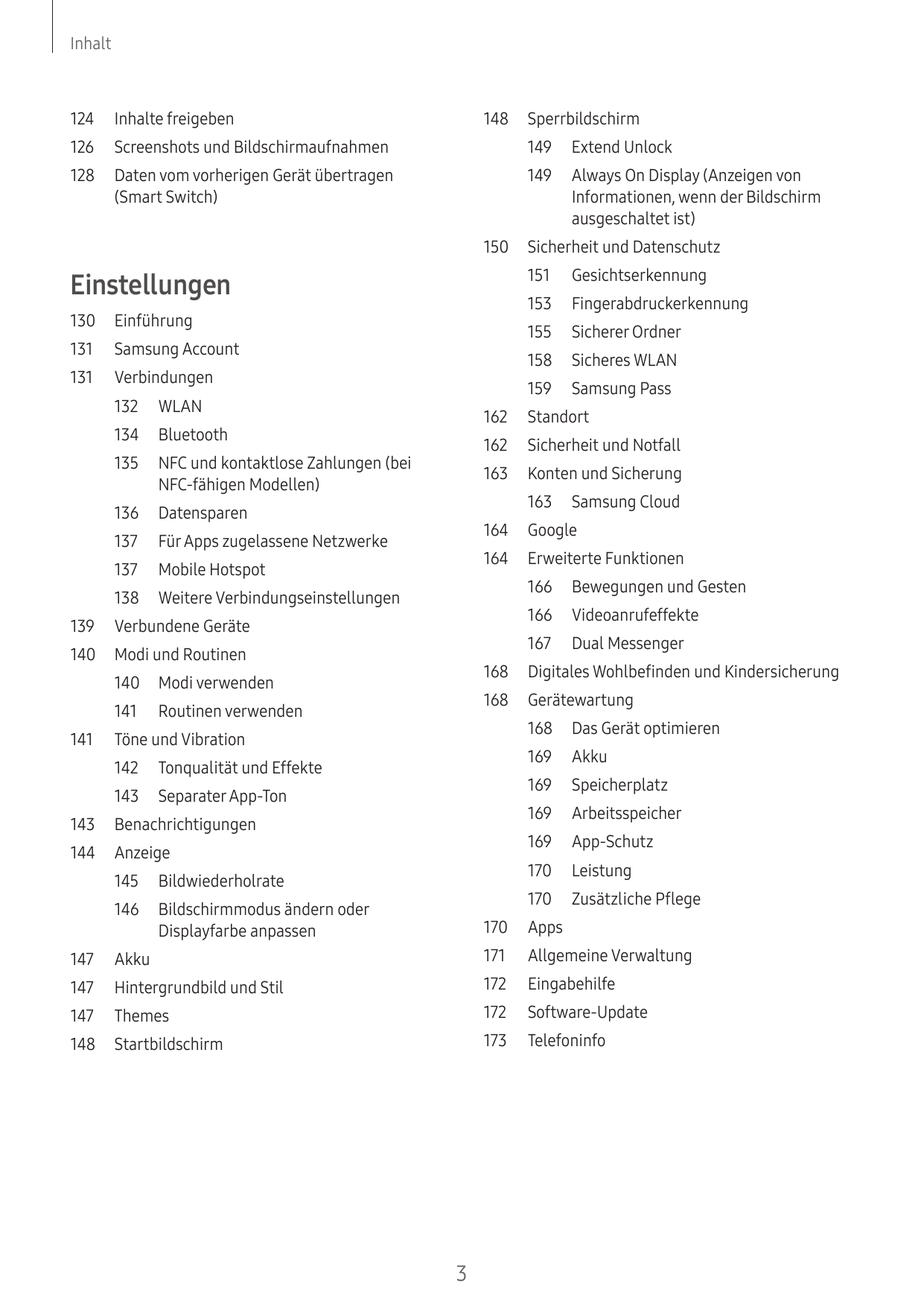 Inhalt124 Inhalte freigeben148Sperrbildschirm126 Screenshots und Bildschirmaufnahmen149 Extend Unlock128 Daten vom vorherigen Ge