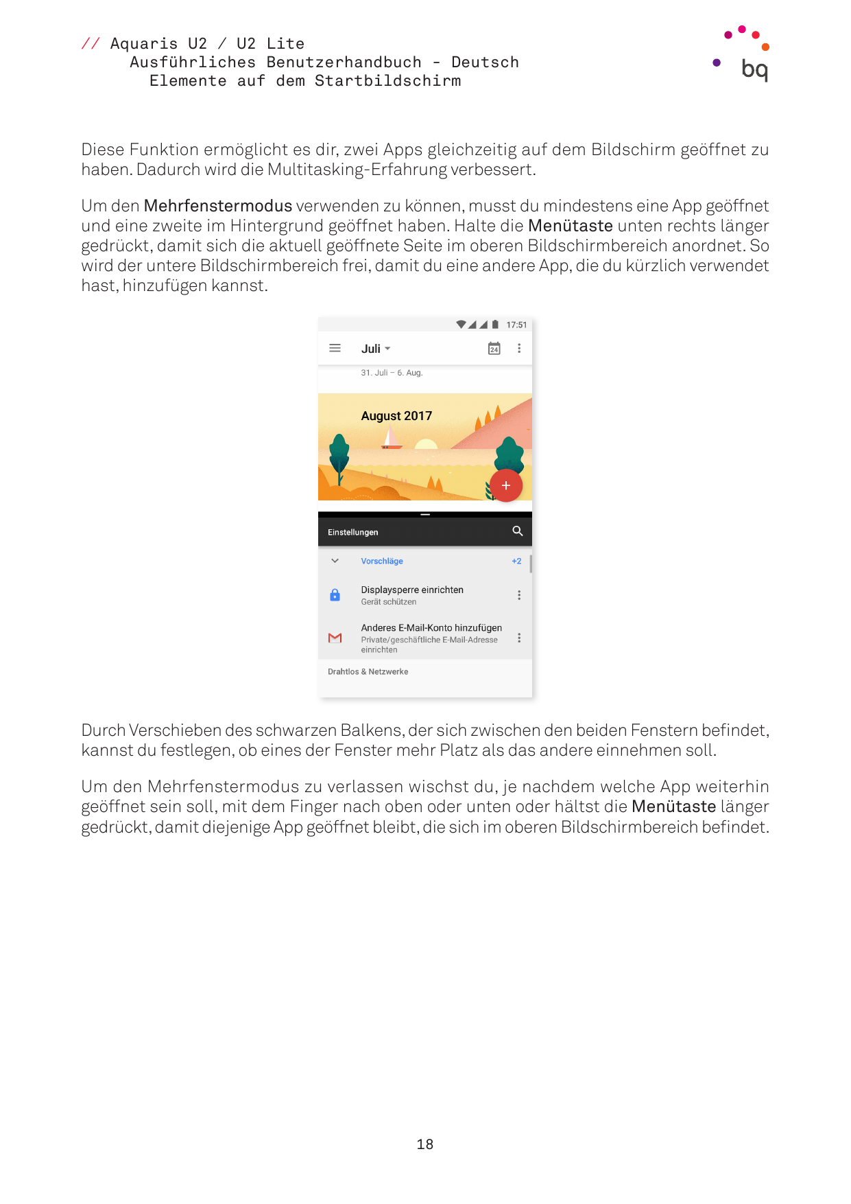 // Aquaris U2 / U2 LiteAusführliches Benutzerhandbuch - DeutschElemente auf dem StartbildschirmDiese Funktion ermöglicht es dir,