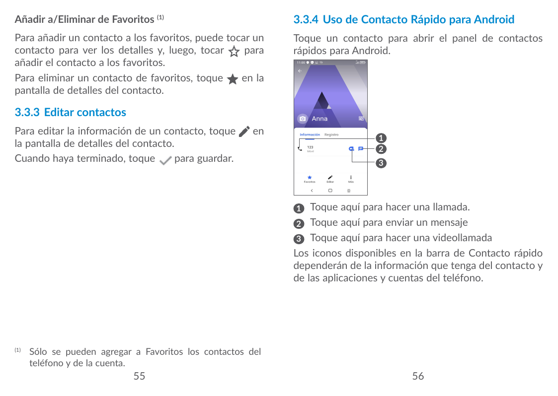Añadir a/Eliminar de Favoritos (1)3.3.4 Uso de Contacto Rápido para AndroidPara añadir un contacto a los favoritos, puede tocar 