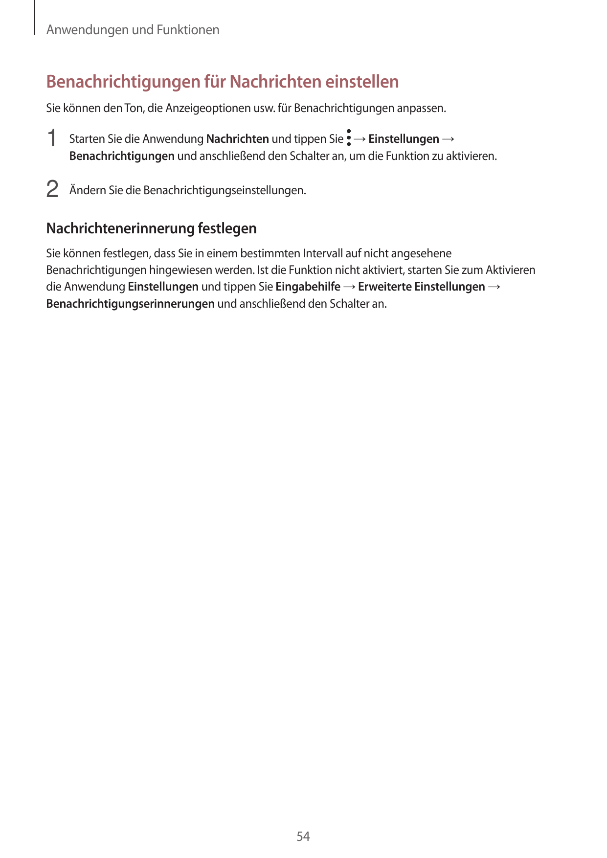 Anwendungen und FunktionenBenachrichtigungen für Nachrichten einstellenSie können den Ton, die Anzeigeoptionen usw. für Benachri