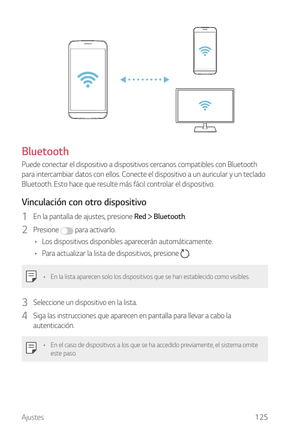 BluetoothPuede conectar el dispositivo a dispositivos cercanos compatibles con Bluetoothpara intercambiar datos con ellos. Conec