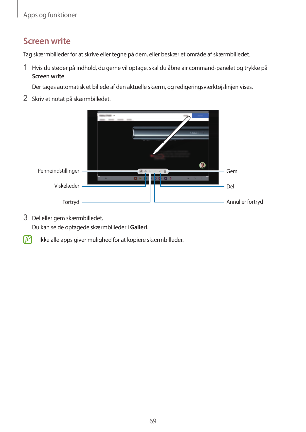 Apps og funktionerScreen writeTag skærmbilleder for at skrive eller tegne på dem, eller beskær et område af skærmbilledet.1 Hvis