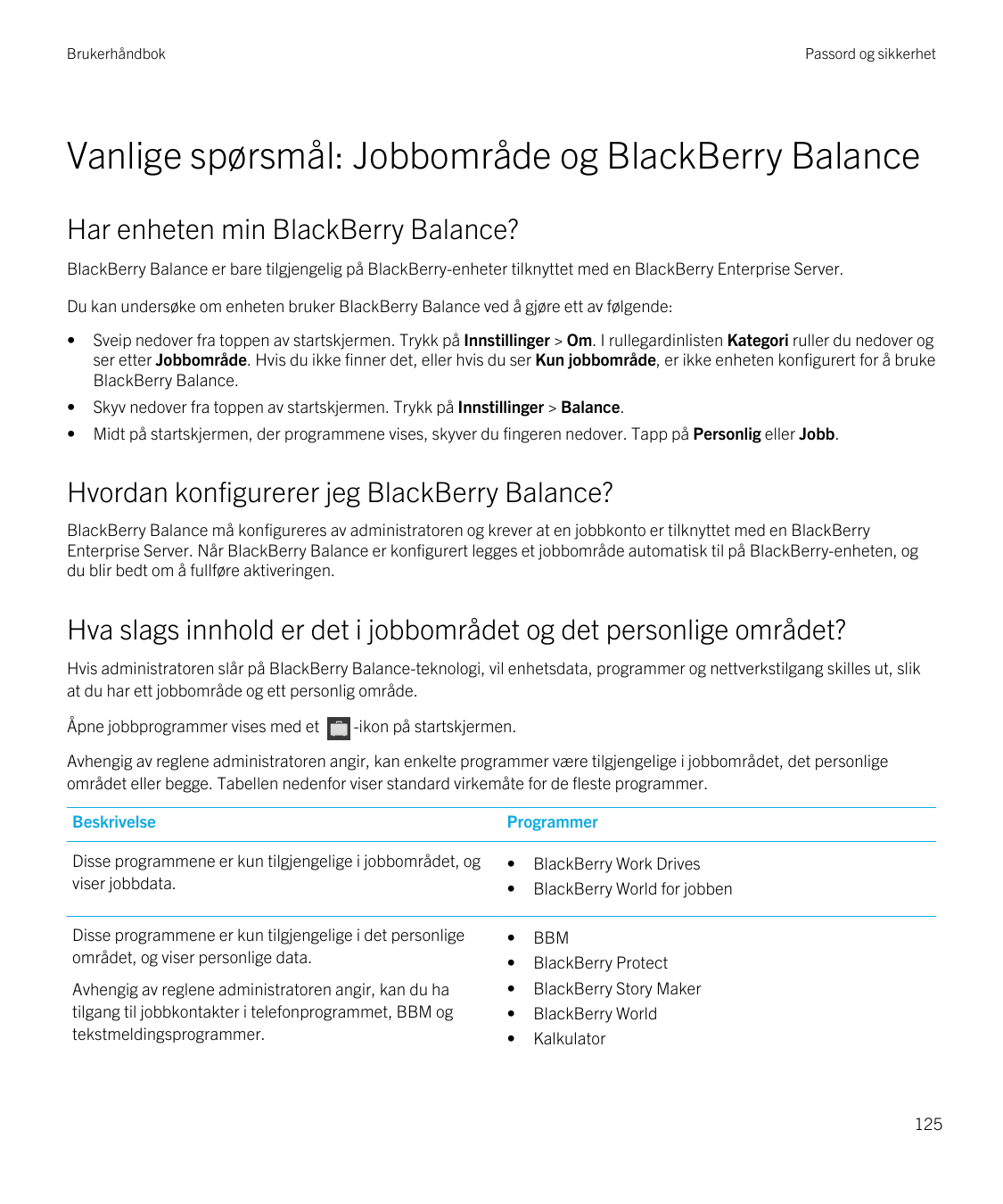 BrukerhåndbokPassord og sikkerhetVanlige spørsmål: Jobbområde og BlackBerry BalanceHar enheten min BlackBerry Balance?BlackBerry