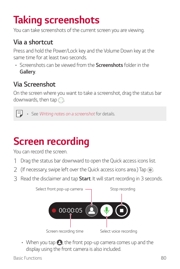 Taking screenshotsYou can take screenshots of the current screen you are viewing.Via a shortcutPress and hold the Power/Lock key