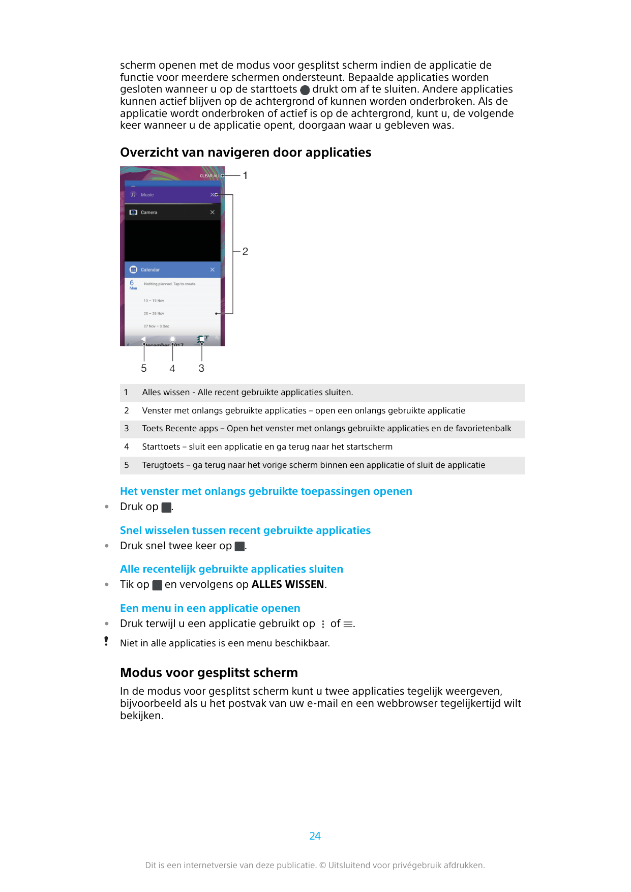 scherm openen met de modus voor gesplitst scherm indien de applicatie defunctie voor meerdere schermen ondersteunt. Bepaalde app