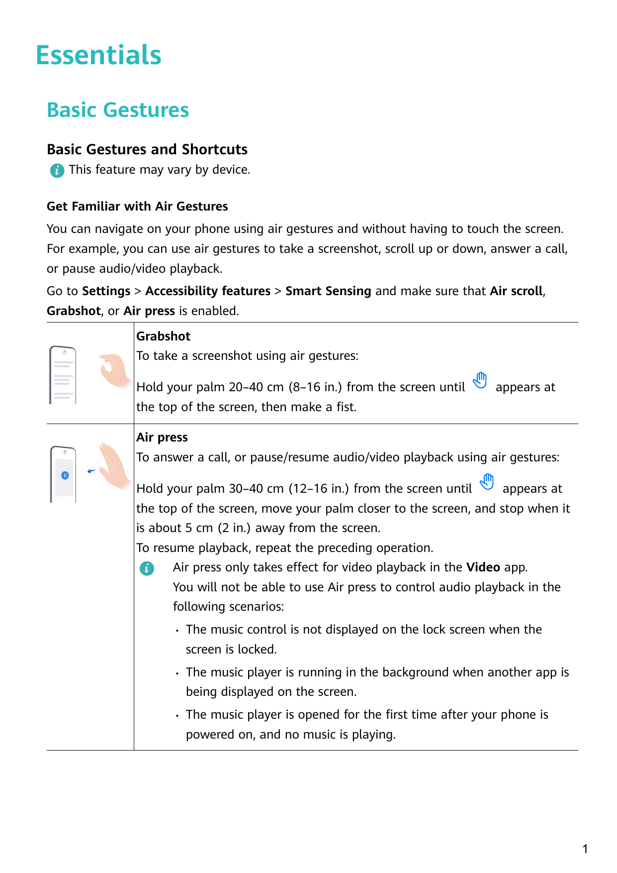 EssentialsBasic GesturesBasic Gestures and ShortcutsThis feature may vary by device.Get Familiar with Air GesturesYou can naviga