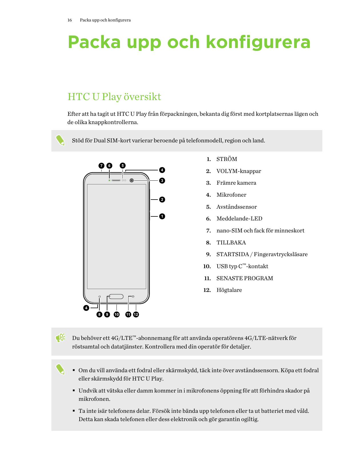 16Packa upp och konfigureraPacka upp och konfigureraHTC U Play översiktEfter att ha tagit ut HTC U Play från förpackningen, beka