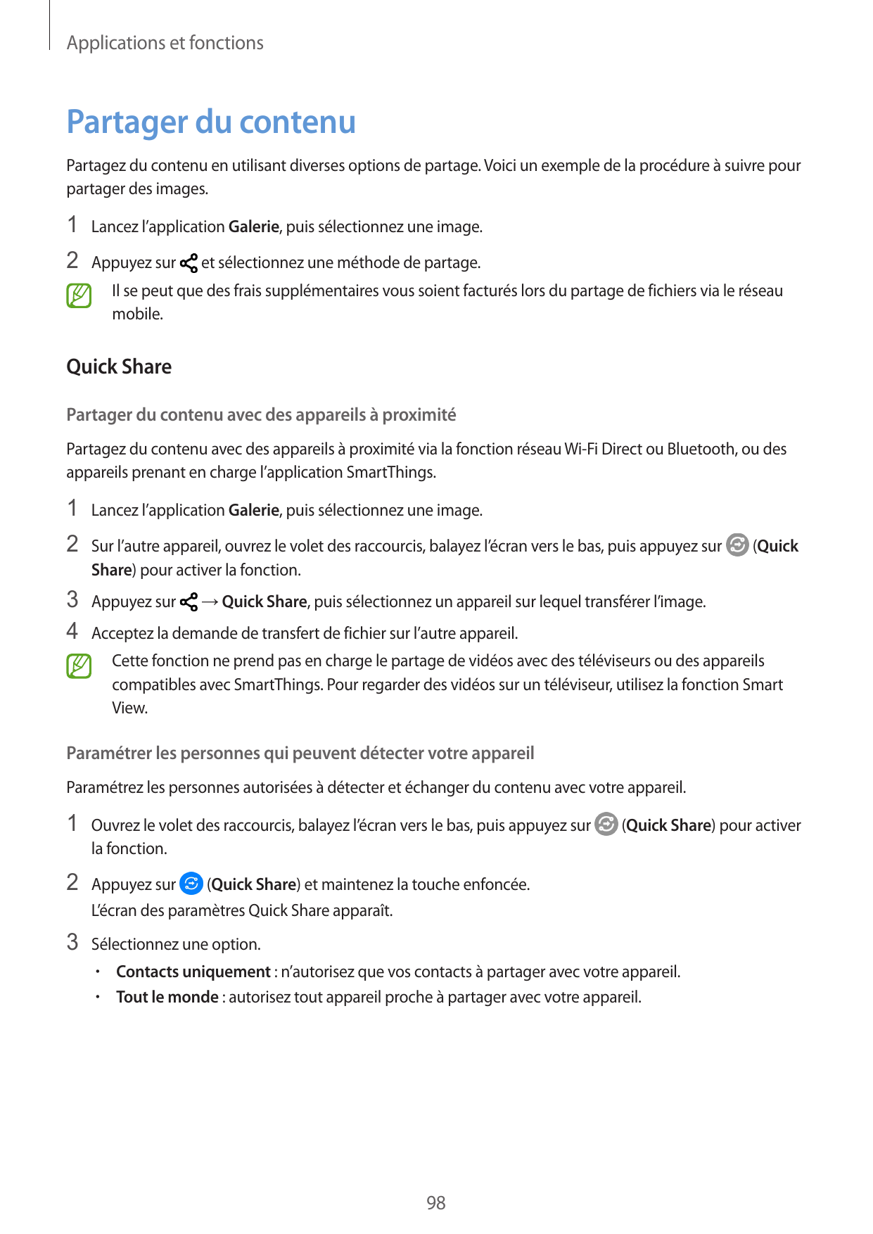 Applications et fonctionsPartager du contenuPartagez du contenu en utilisant diverses options de partage. Voici un exemple de la