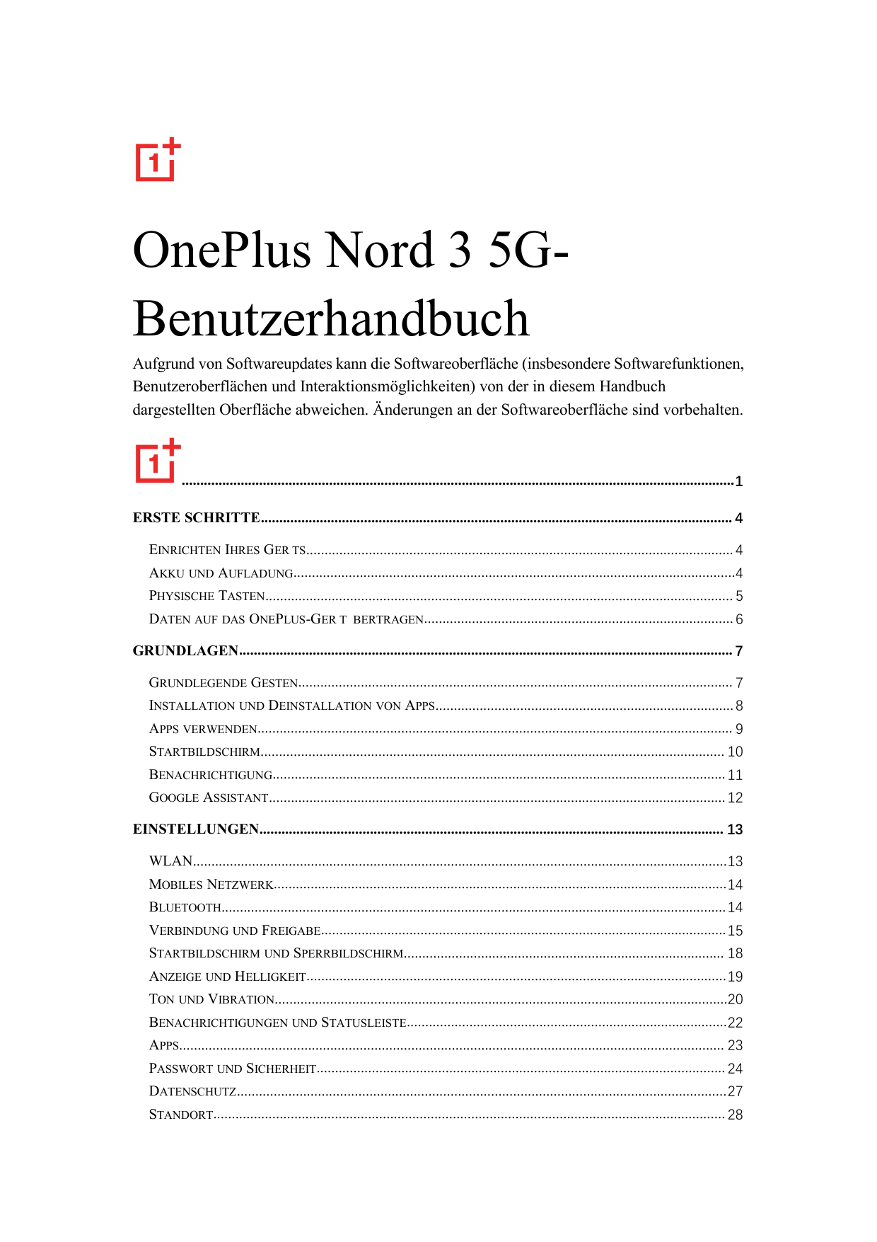 OnePlus Nord 3 5GBenutzerhandbuchAufgrund von Softwareupdates kann die Softwareoberfläche (insbesondere Softwarefunktionen,Benut