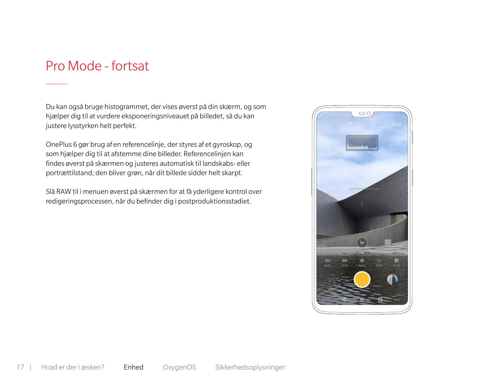 Pro Mode - fortsatDu kan også bruge histogrammet, der vises øverst på din skærm, og somhjælper dig til at vurdere eksponeringsni