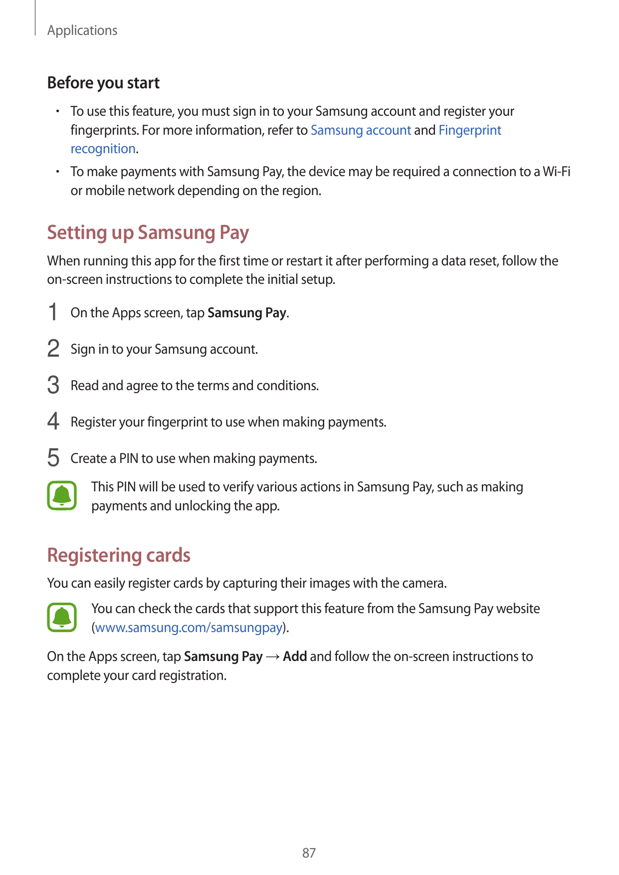ApplicationsBefore you start• To use this feature, you must sign in to your Samsung account and register yourfingerprints. For m