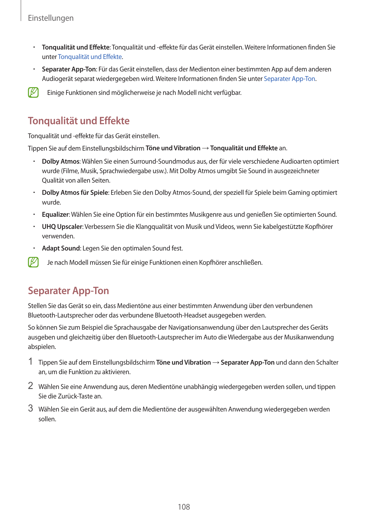 Einstellungen•  Tonqualität und Effekte: Tonqualität und -effekte für das Gerät einstellen. Weitere Informationen finden Sieunte