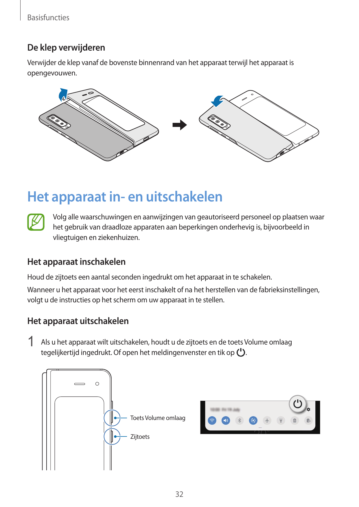 BasisfunctiesDe klep verwijderenVerwijder de klep vanaf de bovenste binnenrand van het apparaat terwijl het apparaat isopengevou