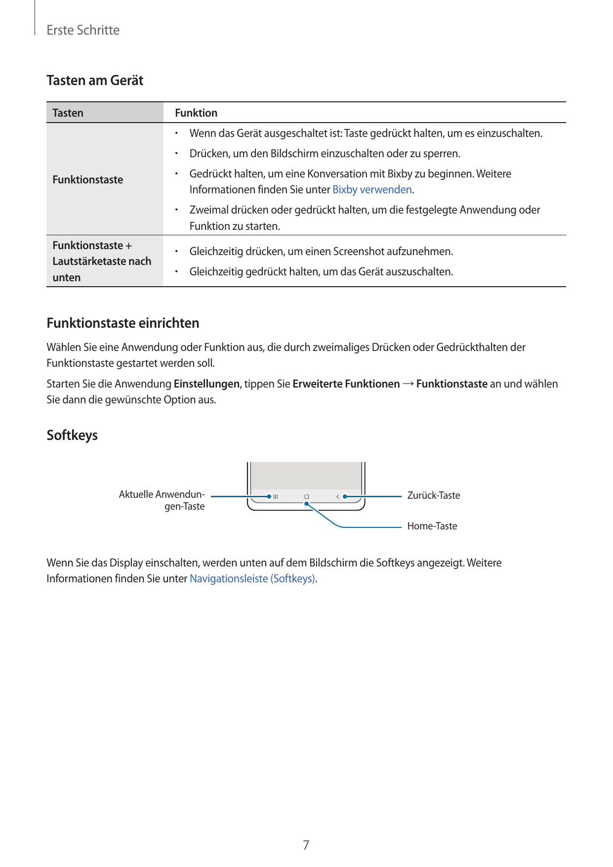 Erste SchritteTasten am GerätTastenFunktion•  Wenn das Gerät ausgeschaltet ist: Taste gedrückt halten, um es einzuschalten.•  Dr