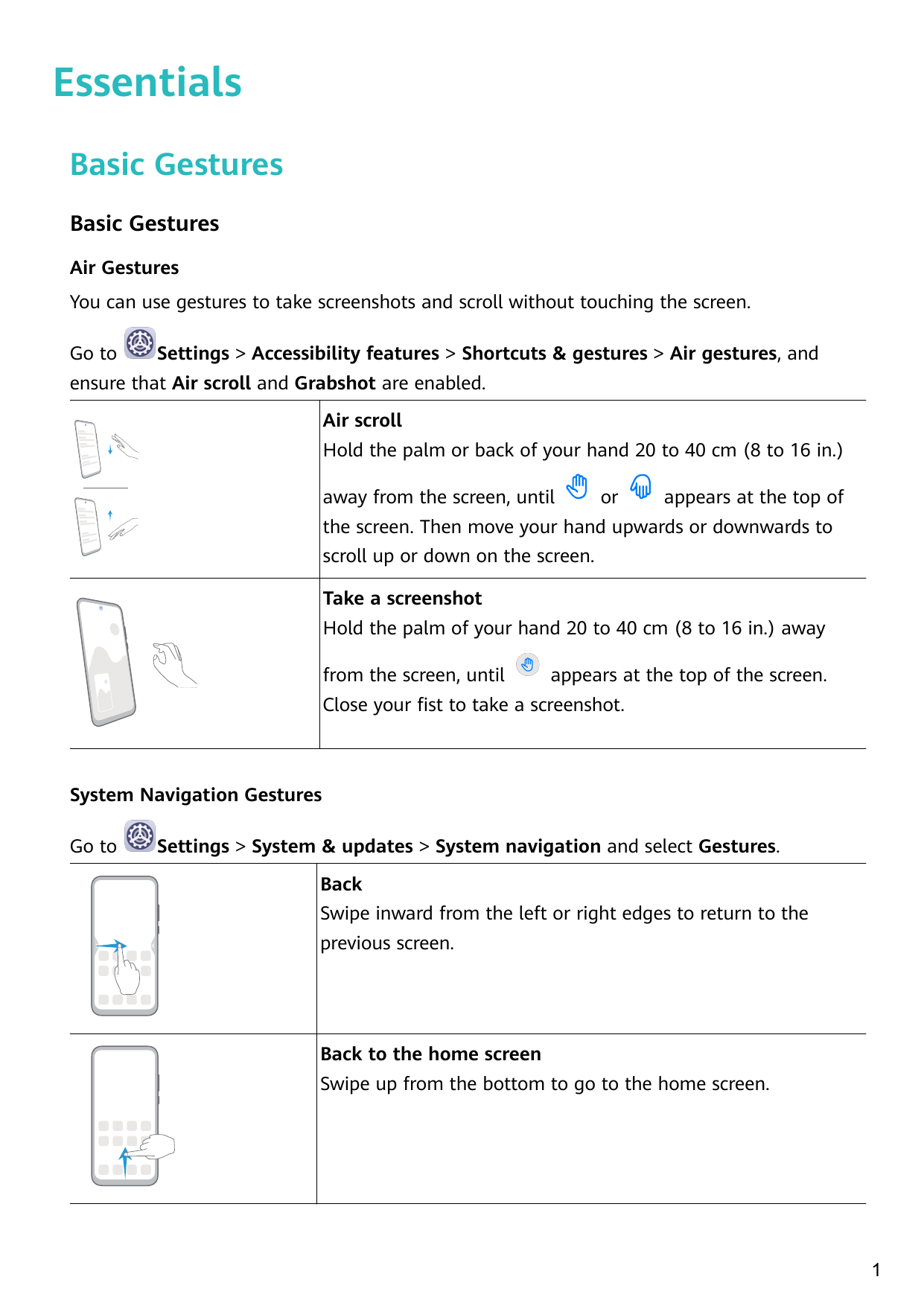 EssentialsBasic GesturesBasic GesturesAir GesturesYou can use gestures to take screenshots and scroll without touching the scree