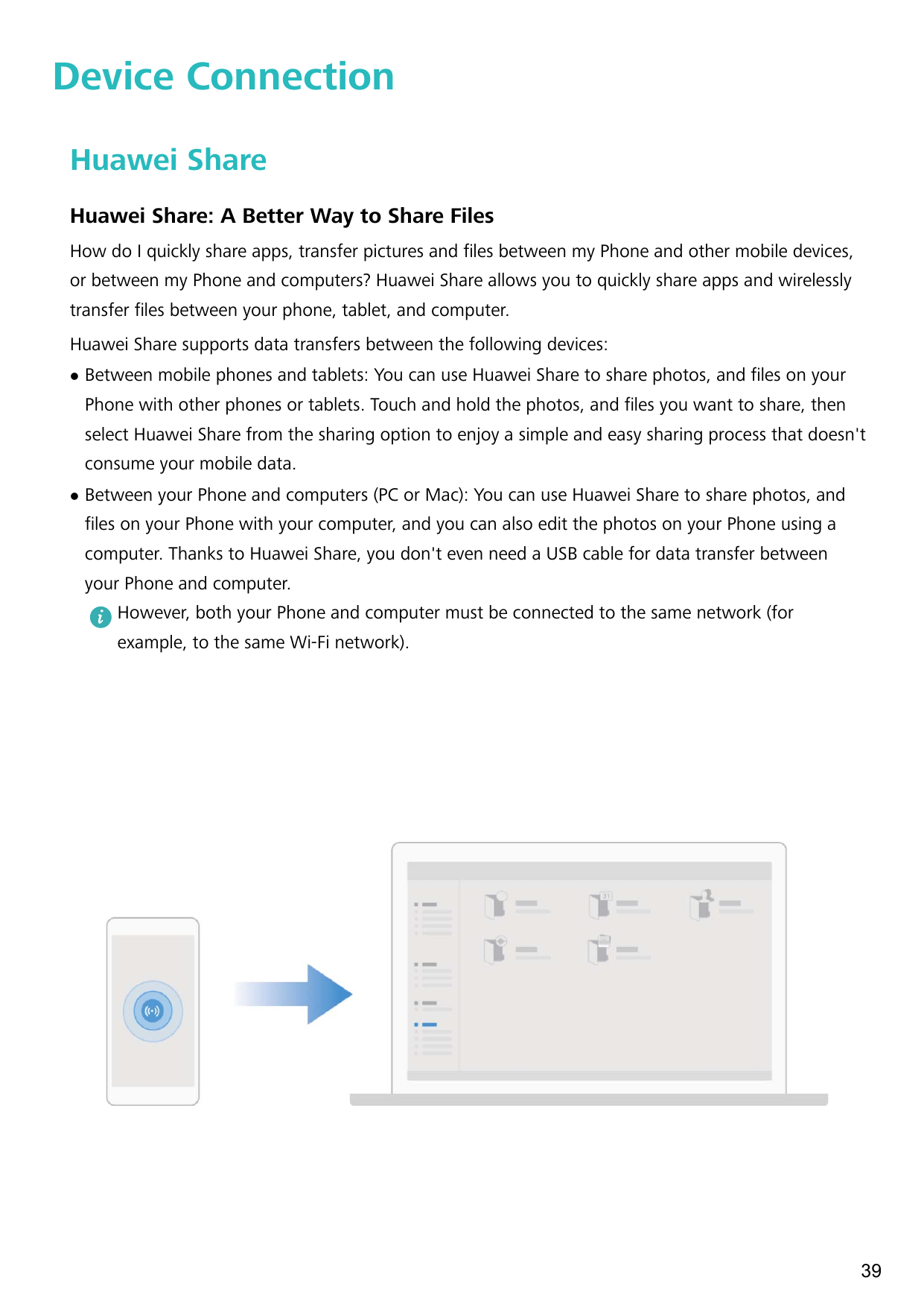 Device ConnectionHuawei ShareHuawei Share: A Better Way to Share FilesHow do I quickly share apps, transfer pictures and files b
