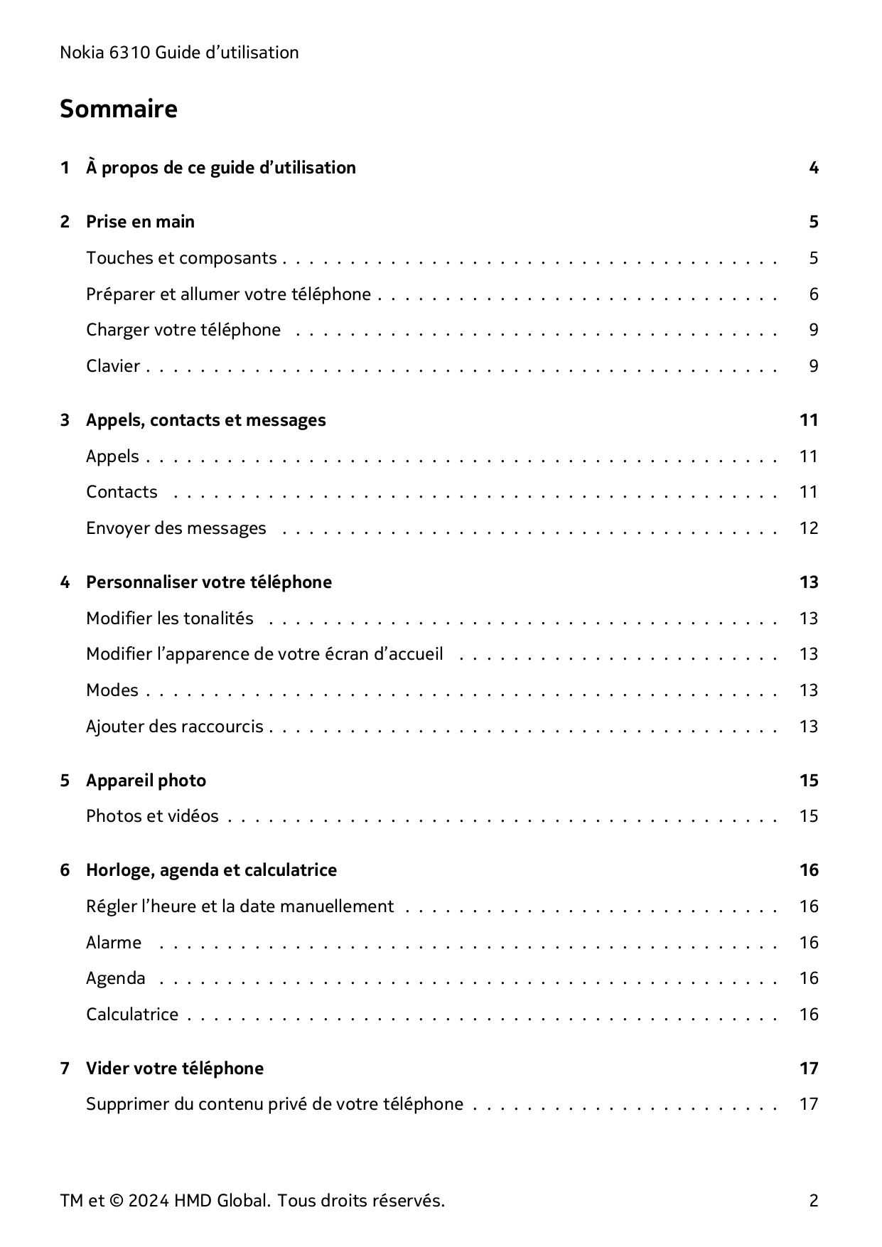 Nokia 6310 Guide d’utilisationSommaire1 À propos de ce guide d’utilisation42 Prise en main5Touches et composants . . . . . . . .