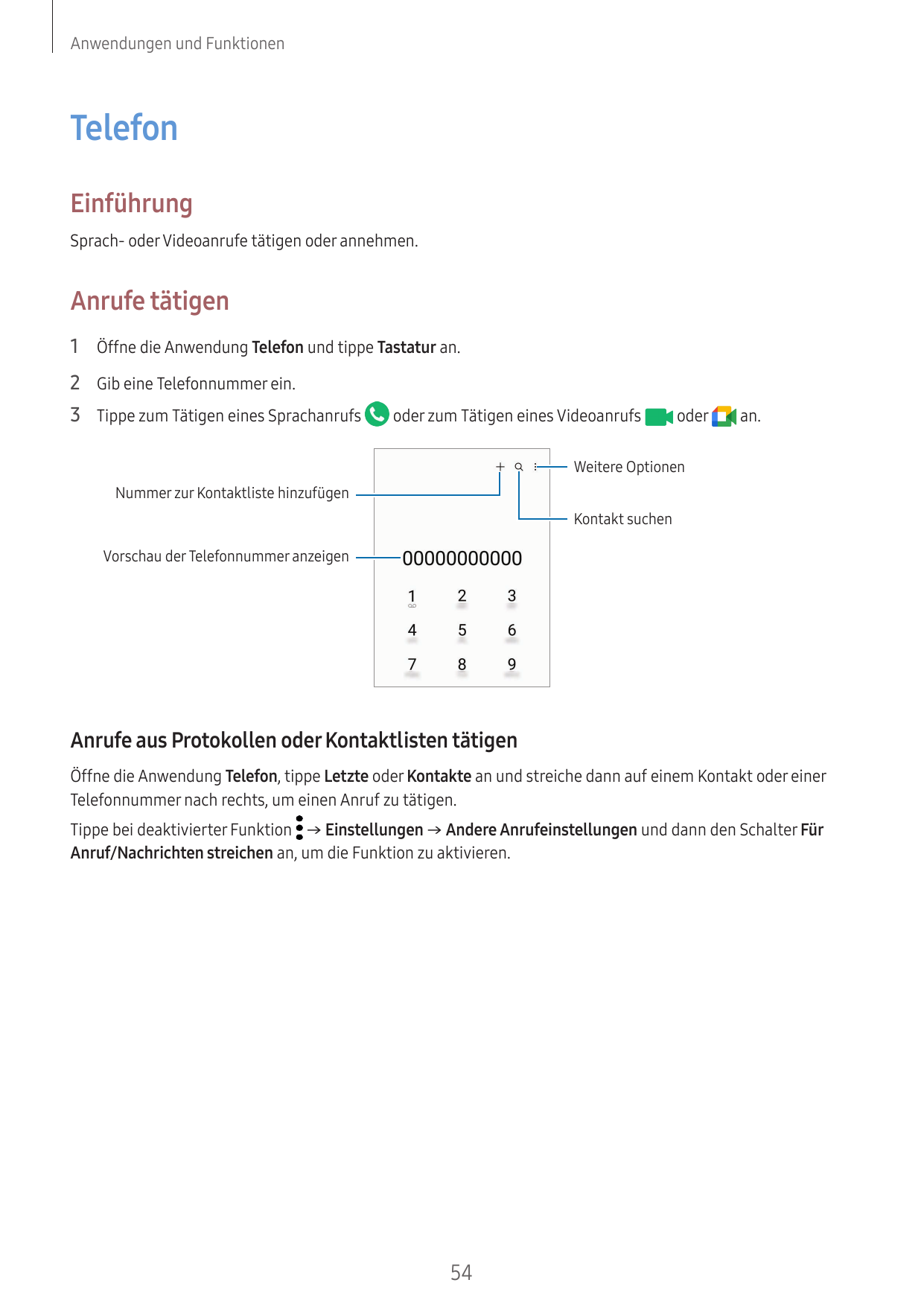 Anwendungen und FunktionenTelefonEinführungSprach- oder Videoanrufe tätigen oder annehmen.Anrufe tätigen1 Öffne die Anwendung Te