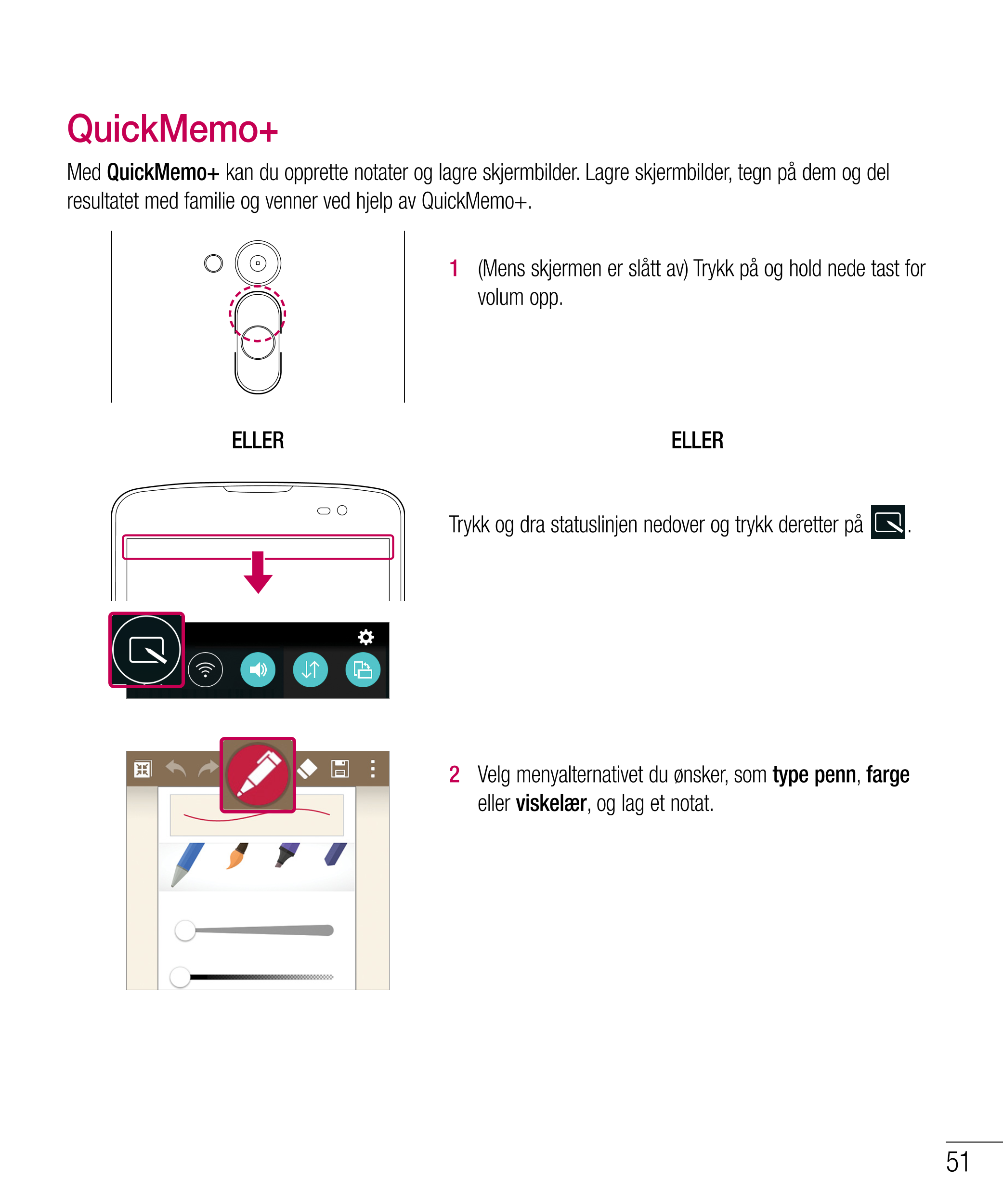 QuickMemo+
Med  QuickMemo+ kan du opprette notater og lagre skjermbilder. Lagre skjermbilder, tegn på dem og del 
resultatet med