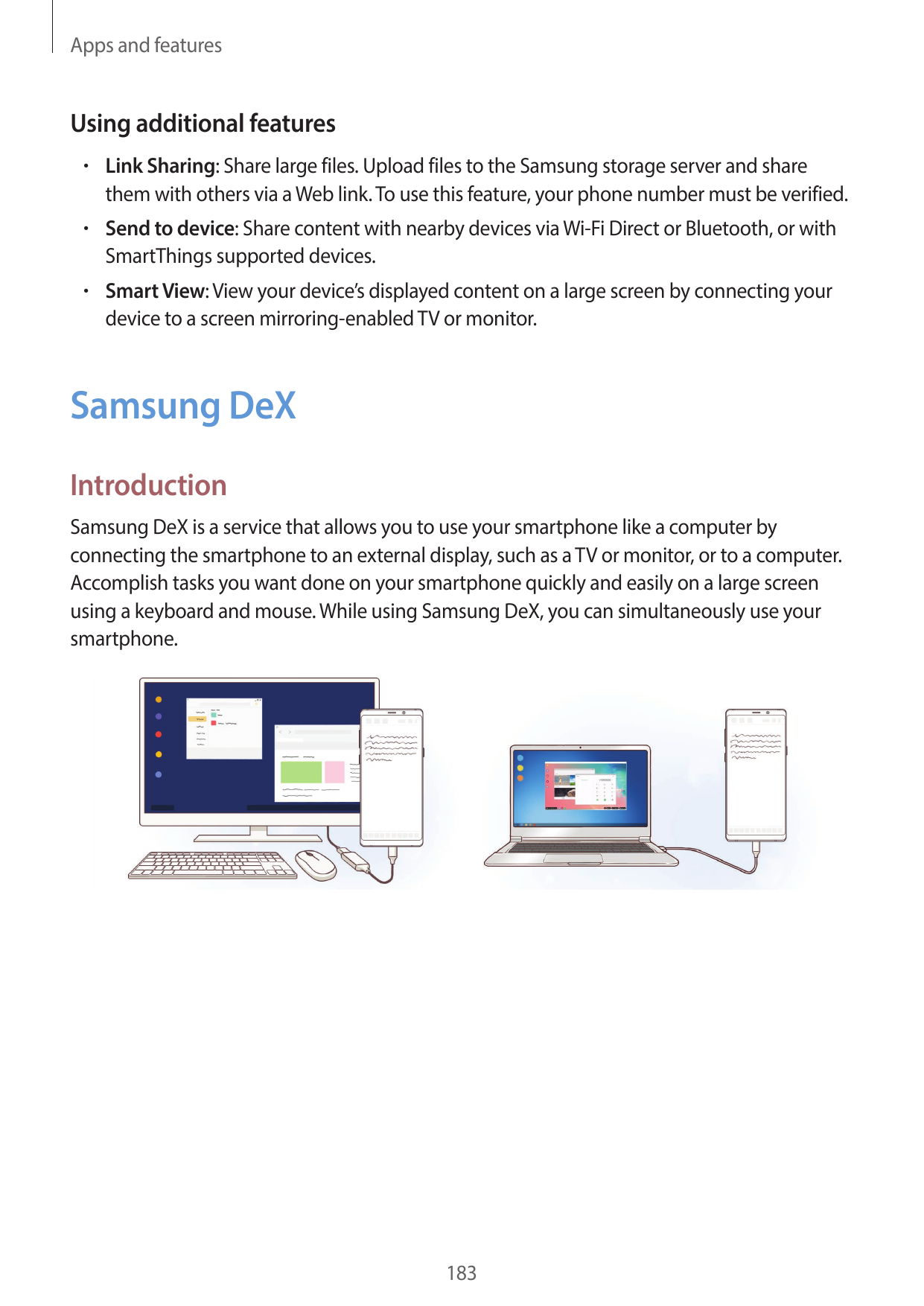 Apps and featuresUsing additional features• Link Sharing: Share large files. Upload files to the Samsung storage server and shar