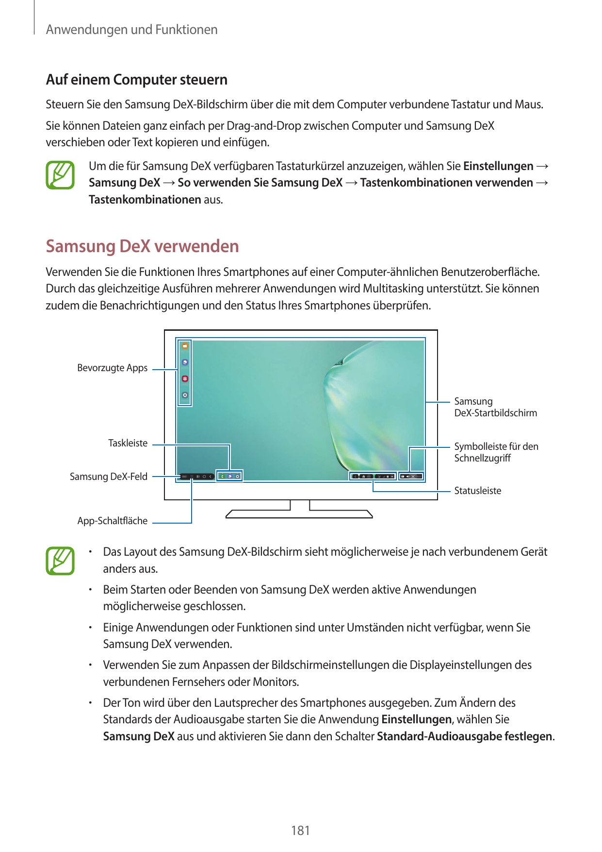 Anwendungen und FunktionenAuf einem Computer steuernSteuern Sie den Samsung DeX-Bildschirm über die mit dem Computer verbundene 