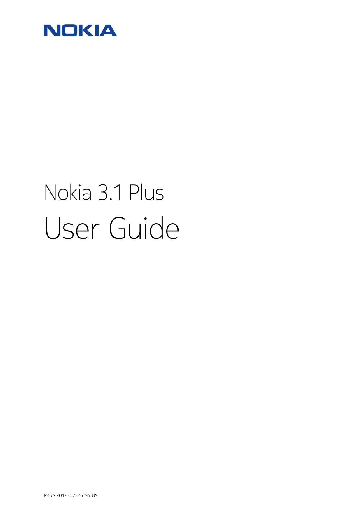 Nokia 3.1 PlusUser GuideIssue 2019-02-25 en-US