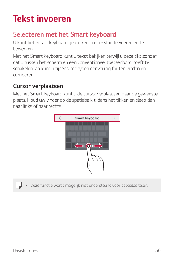 Tekst invoerenSelecteren met het Smart keyboardU kunt het Smart keyboard gebruiken om tekst in te voeren en tebewerken.Met het S