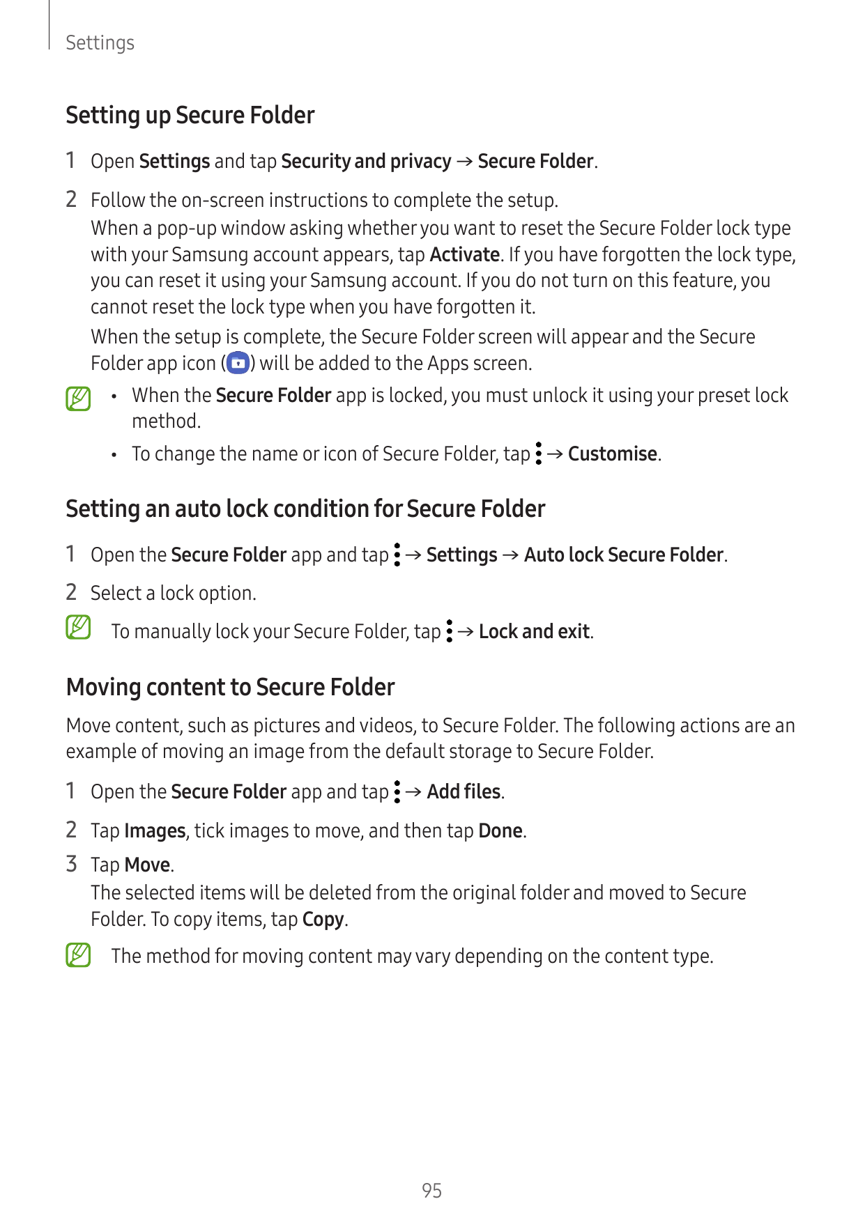 SettingsSetting up Secure Folder1 Open Settings and tap Security and privacy → Secure Folder.2 Follow the on-screen instructions