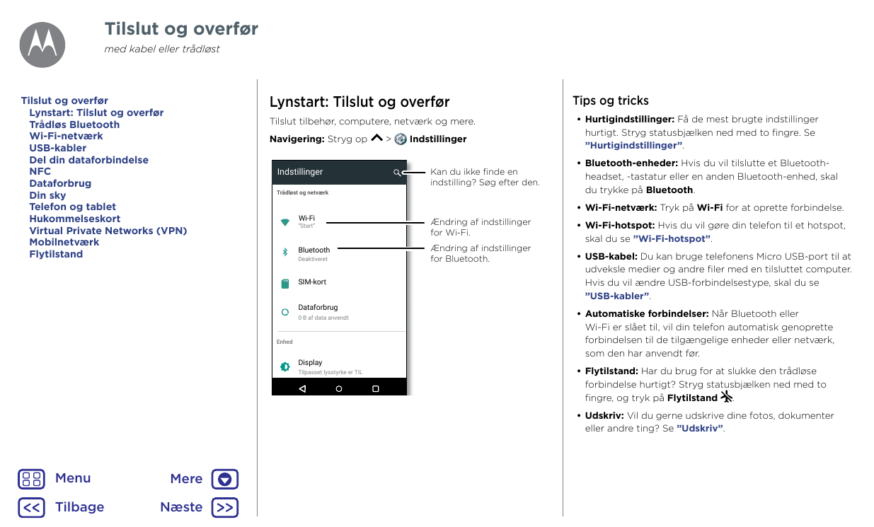 Tilslut og overførmed kabel eller trådløstTilslut og overførLynstart: Tilslut og overførTrådløs BluetoothWi-Fi-netværkUSB-kabler