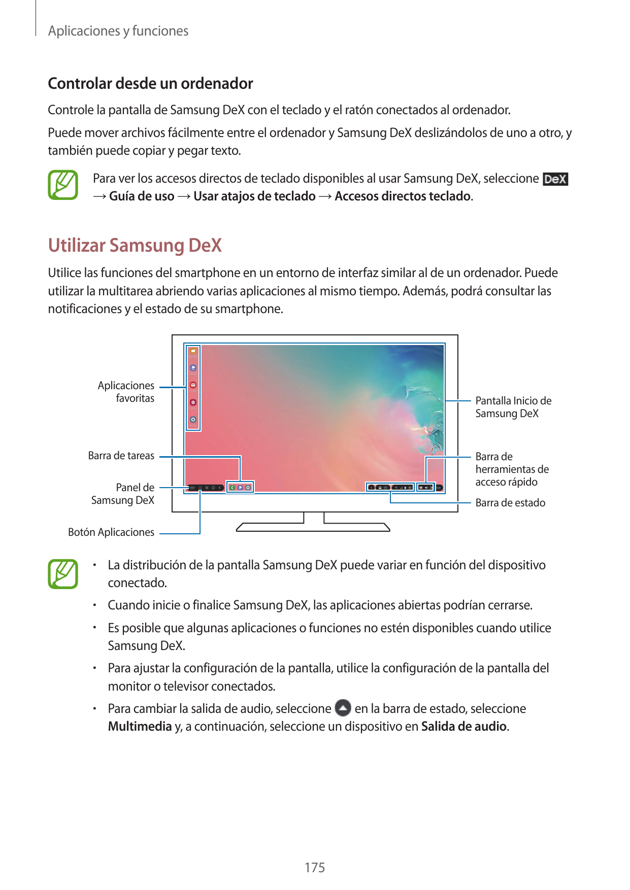 Aplicaciones y funcionesControlar desde un ordenadorControle la pantalla de Samsung DeX con el teclado y el ratón conectados al 
