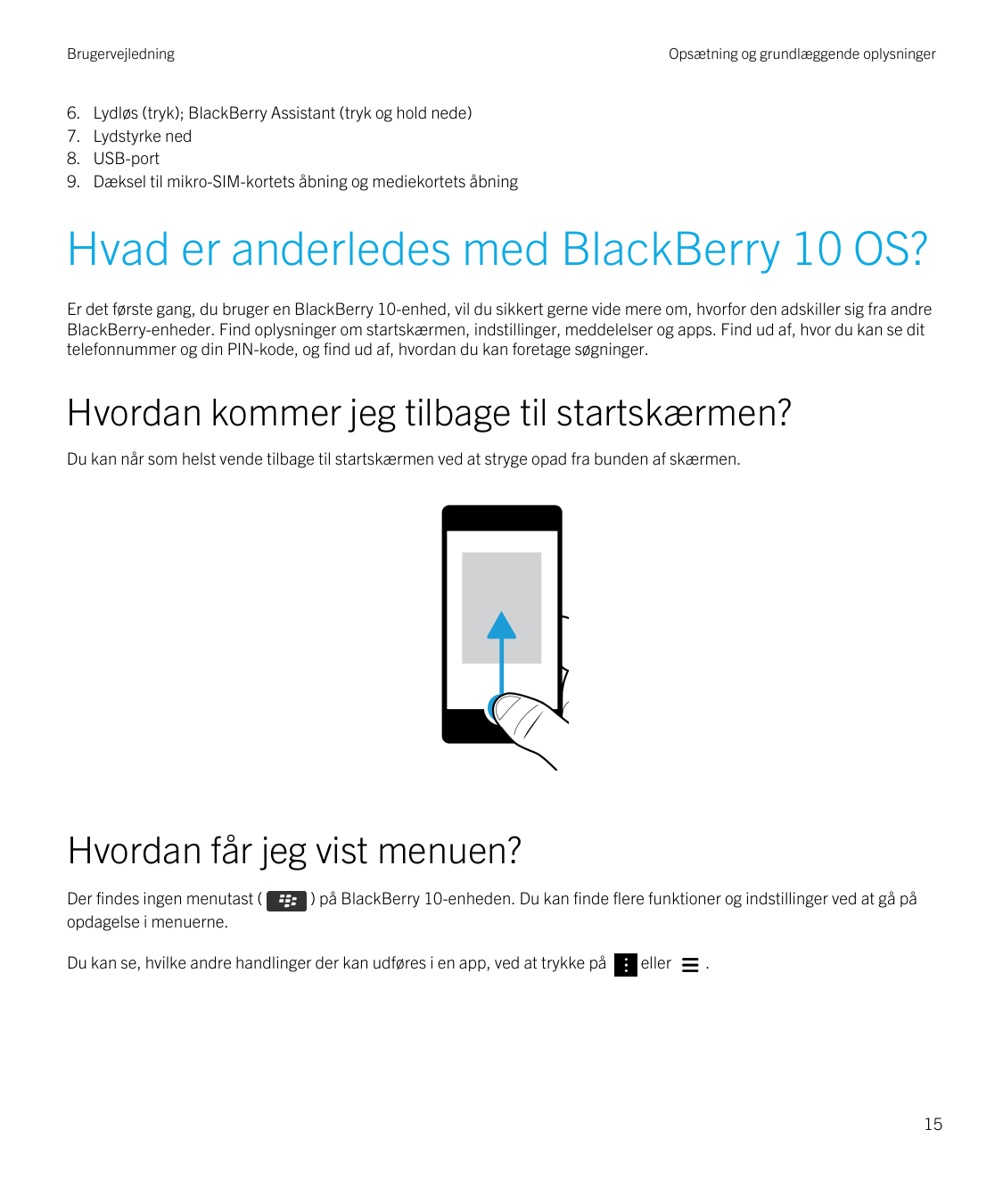 Brugervejledning6.7.8.9.Opsætning og grundlæggende oplysningerLydløs (tryk); BlackBerry Assistant (tryk og hold nede)Lydstyrke n