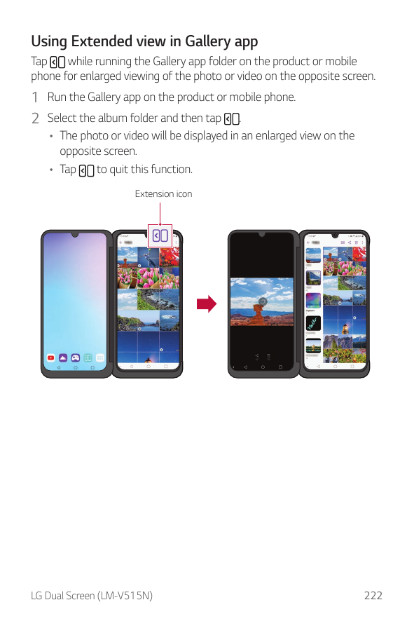 Using Extended view in Gallery appTapwhile running the Gallery app folder on the product or mobilephone for enlarged viewing of 