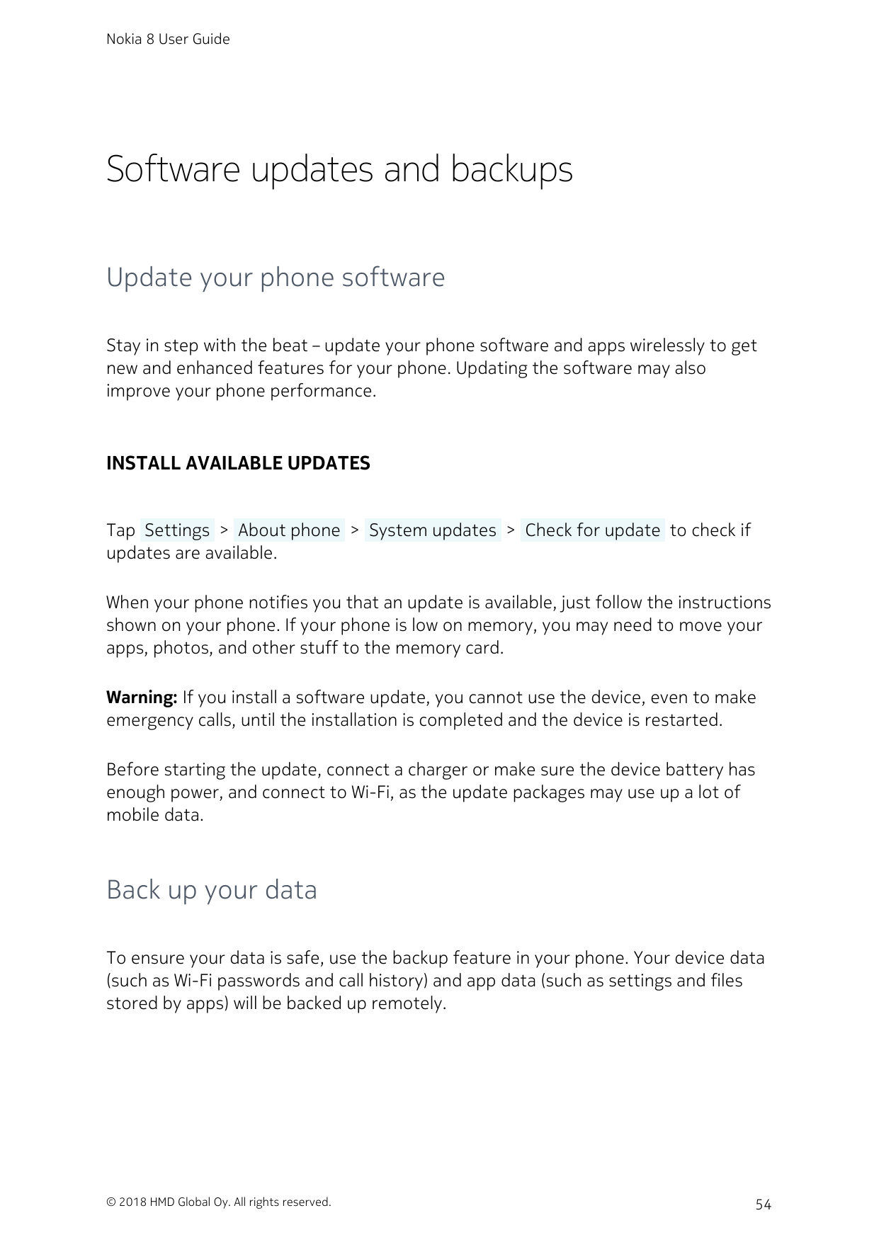 Nokia 8 User GuideSoftware updates and backupsUpdate your phone softwareStay in step with the beat – update your phone software 