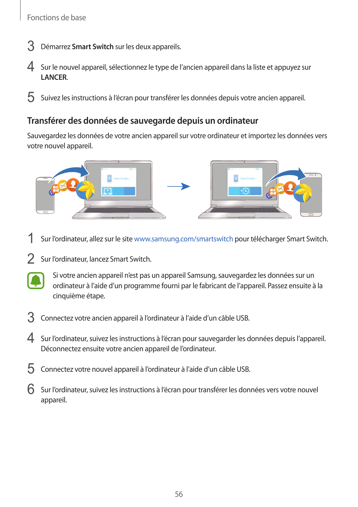 Fonctions de base3 Démarrez Smart Switch sur les deux appareils.4 Sur le nouvel appareil, sélectionnez le type de l’ancien appar