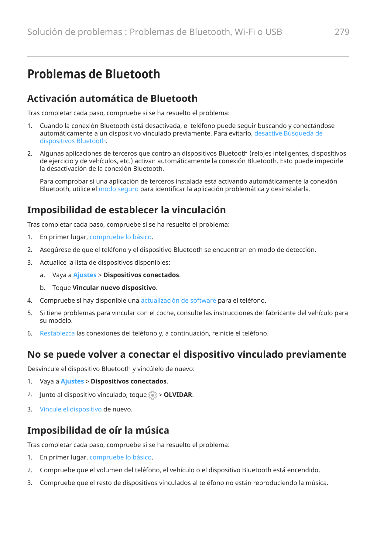 Solución de problemas : Problemas de Bluetooth, Wi-Fi o USB279Problemas de BluetoothActivación automática de BluetoothTras compl