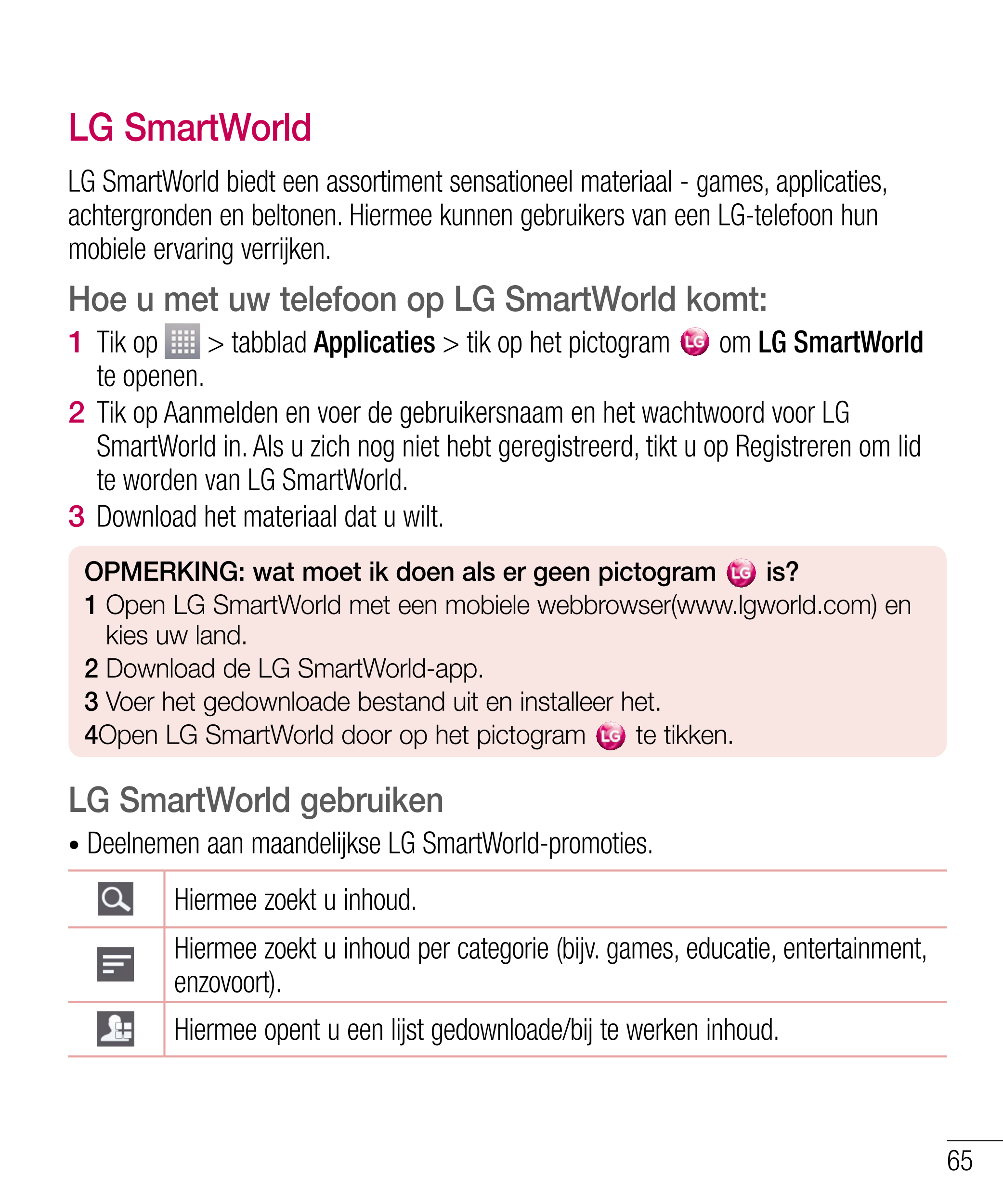 Unieke functie van LG
3  Tik op   in het menu Bewerken om  LG SmartWorld
de memo op te slaan met het huidige 
LG SmartWorld bied