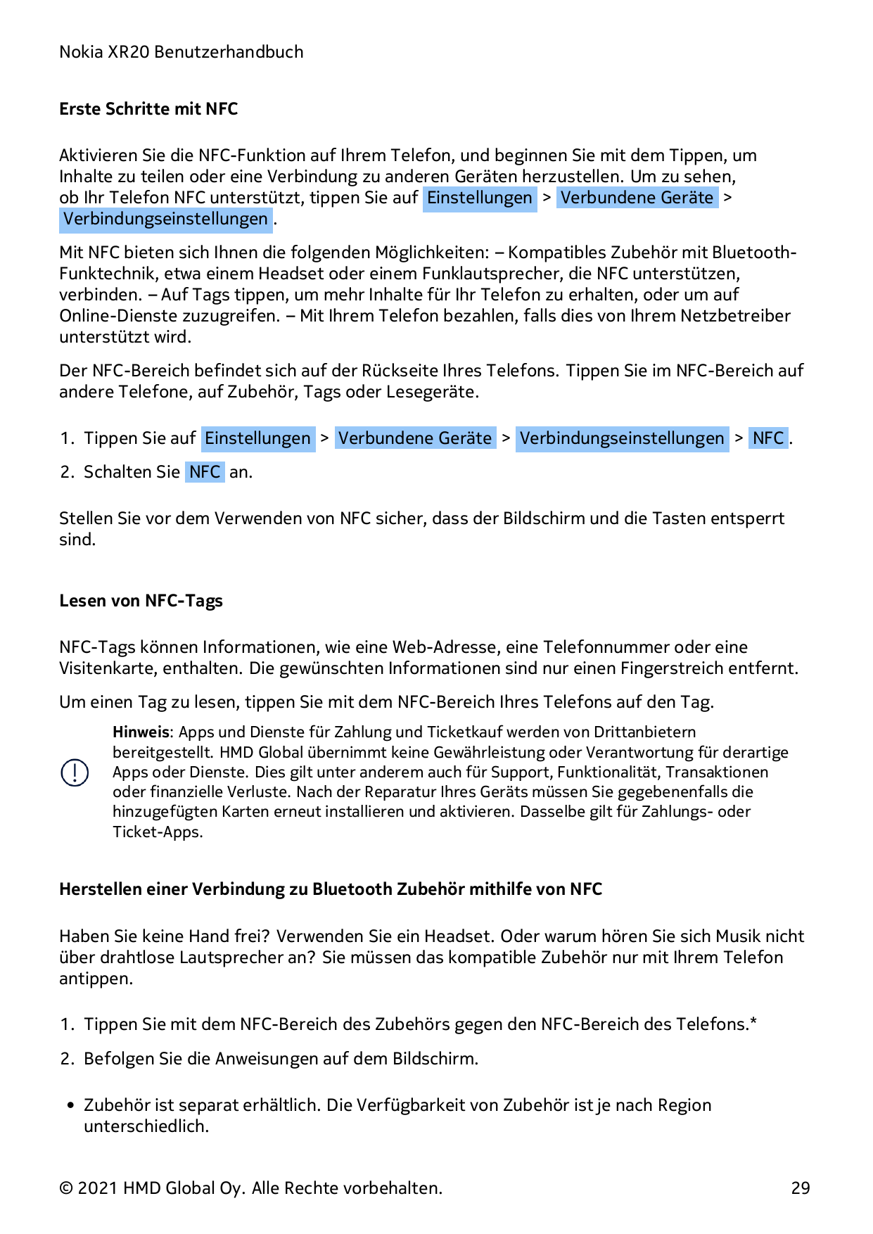 Nokia XR20 BenutzerhandbuchErste Schritte mit NFCAktivieren Sie die NFC-Funktion auf Ihrem Telefon, und beginnen Sie mit dem Tip
