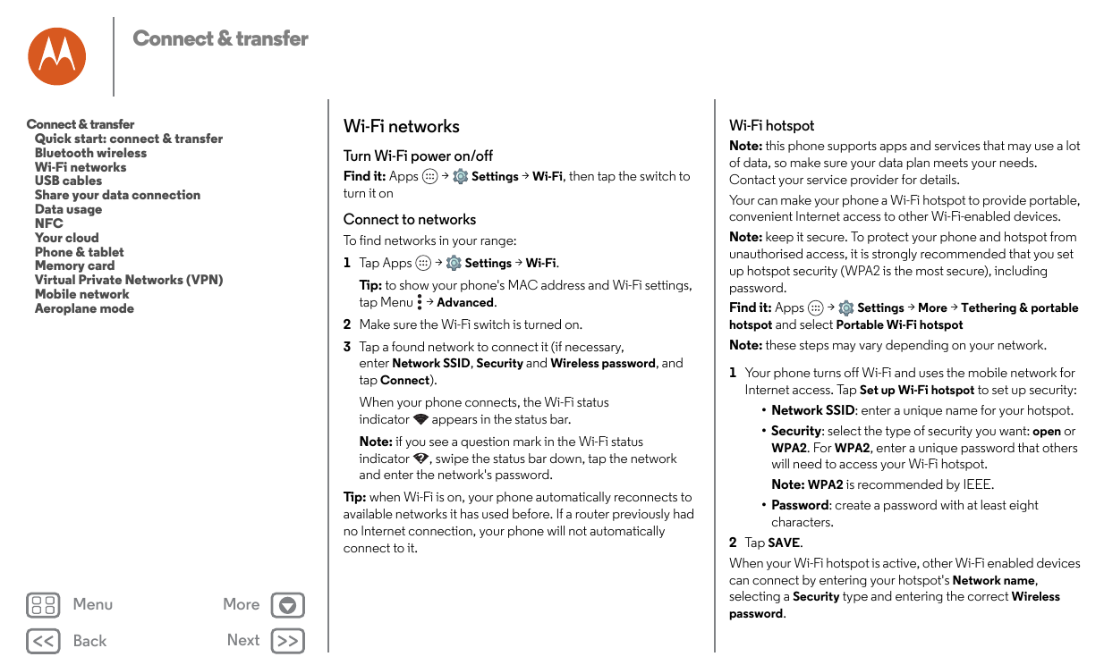 Connect & transferWi-Fi networksConnect & transferQuick start: connect & transferBluetooth wirelessWi-Fi networksUSB cablesShare