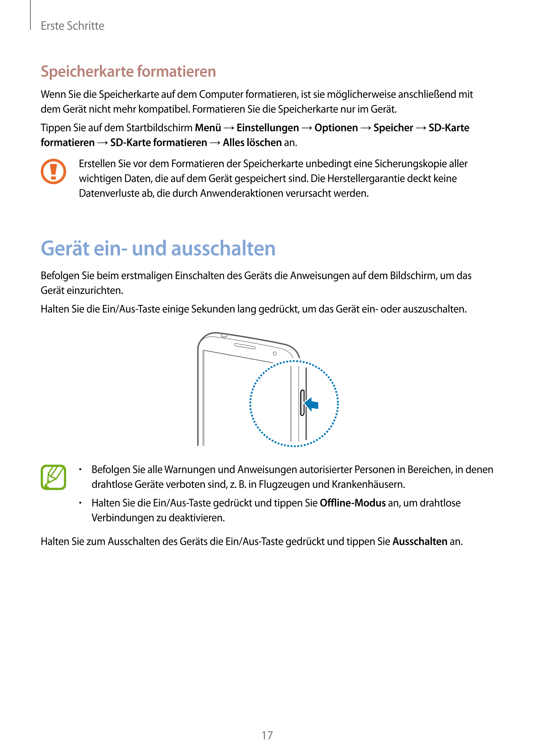 Erste Schritte
Speicherkarte formatieren
Wenn Sie die Speicherkarte auf dem Computer formatieren, ist sie möglicherweise anschli