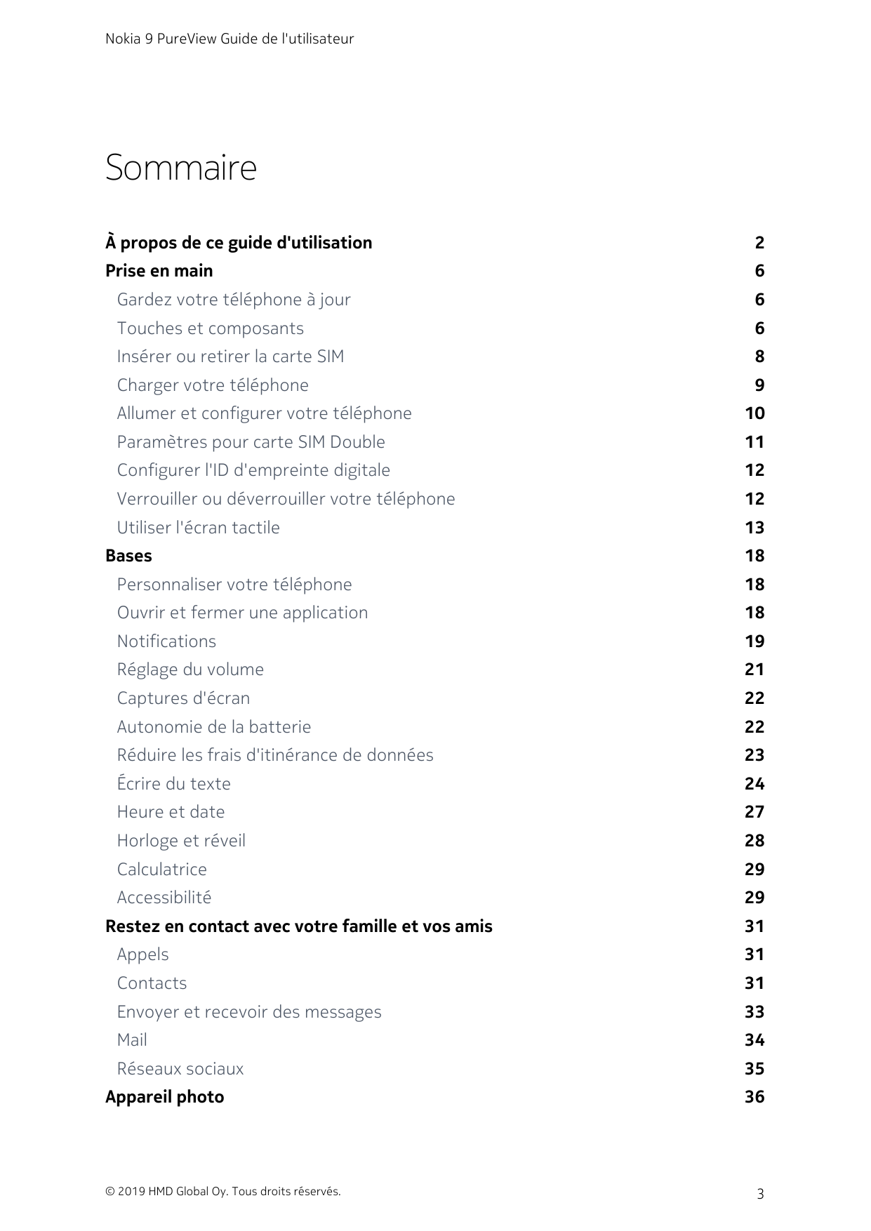 Nokia 9 PureView Guide de l'utilisateurSommaireÀ propos de ce guide d'utilisation2Prise en main6Gardez votre téléphone à jour6To