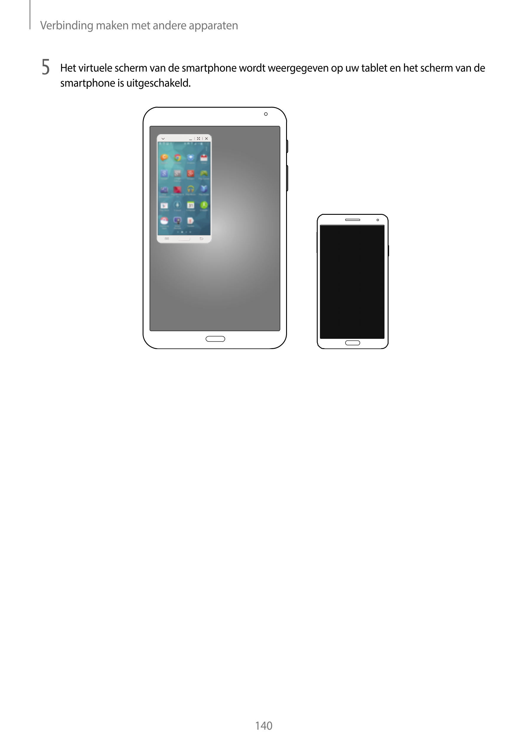 Verbinding maken met andere apparaten
5  Het virtuele scherm van de smartphone wordt weergegeven op uw tablet en het scherm van 