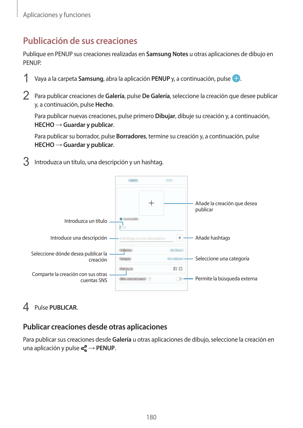 Aplicaciones y funcionesPublicación de sus creacionesPublique en PENUP sus creaciones realizadas en Samsung Notes u otras aplica