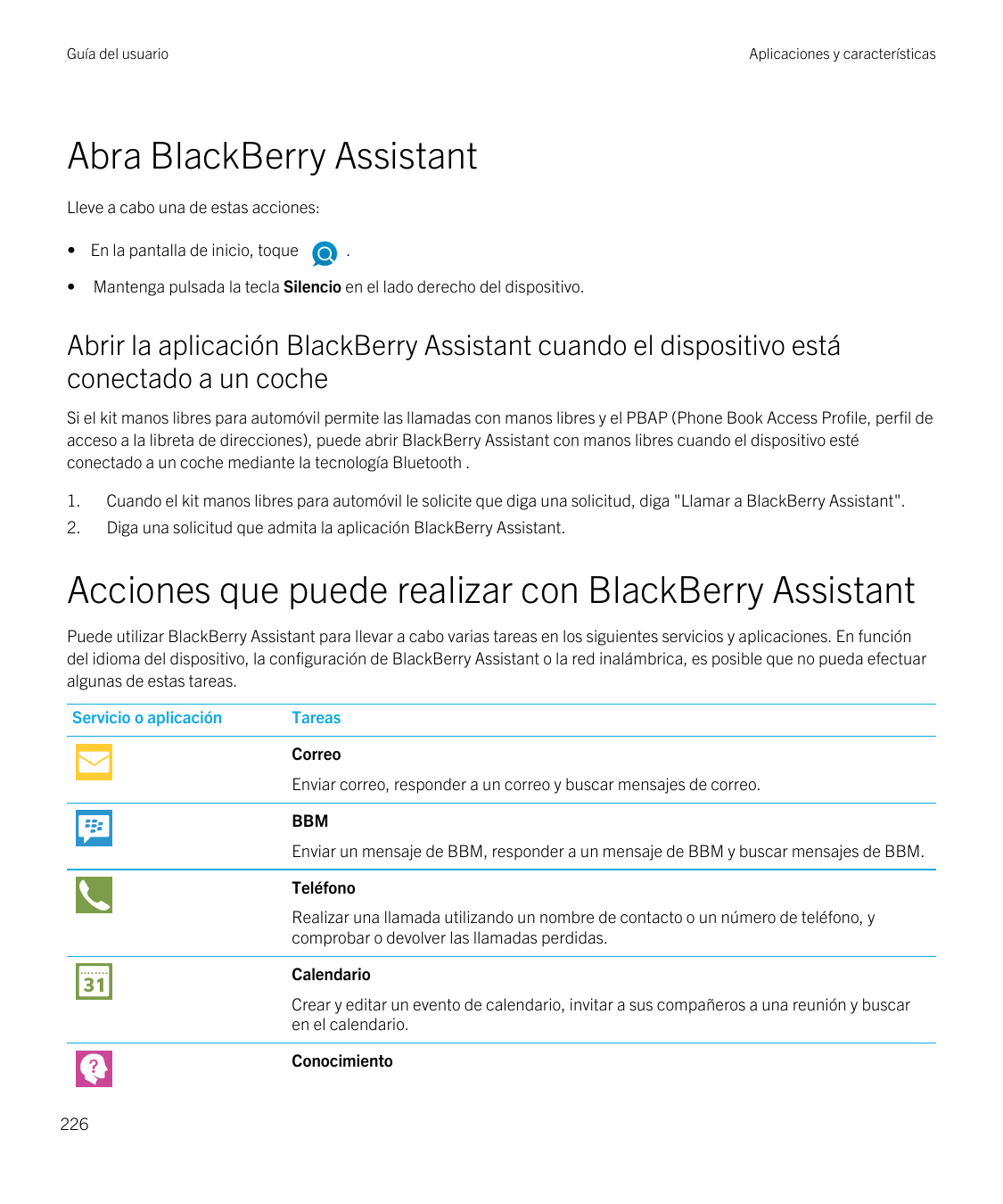 Guía del usuarioAplicaciones y característicasAbra BlackBerry AssistantLleve a cabo una de estas acciones:• En la pantalla de in