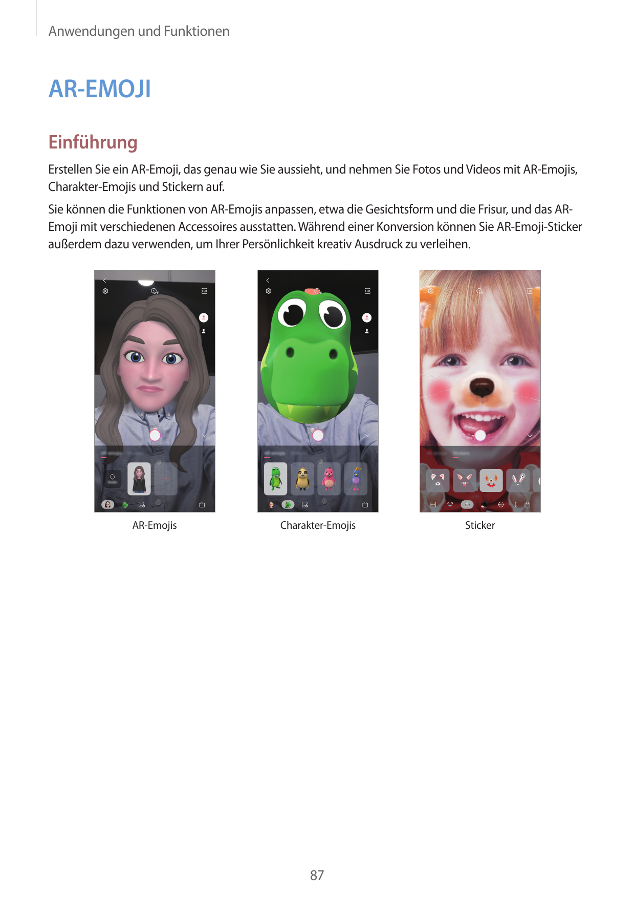 Anwendungen und FunktionenAR-EMOJIEinführungErstellen Sie ein AR-Emoji, das genau wie Sie aussieht, und nehmen Sie Fotos und Vid
